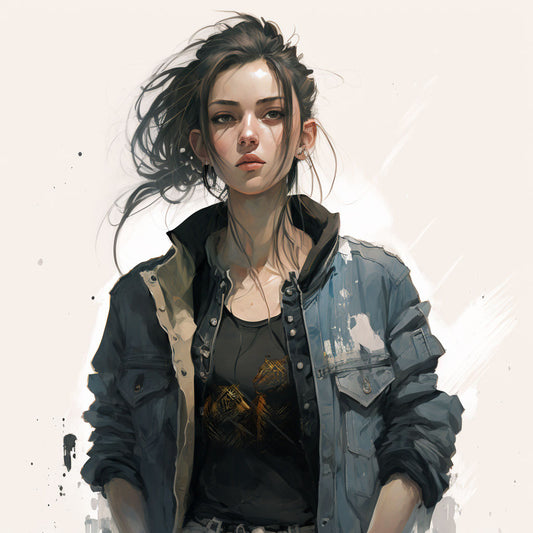 Girl wearing a black tiger t-shirt and blue denim jacket