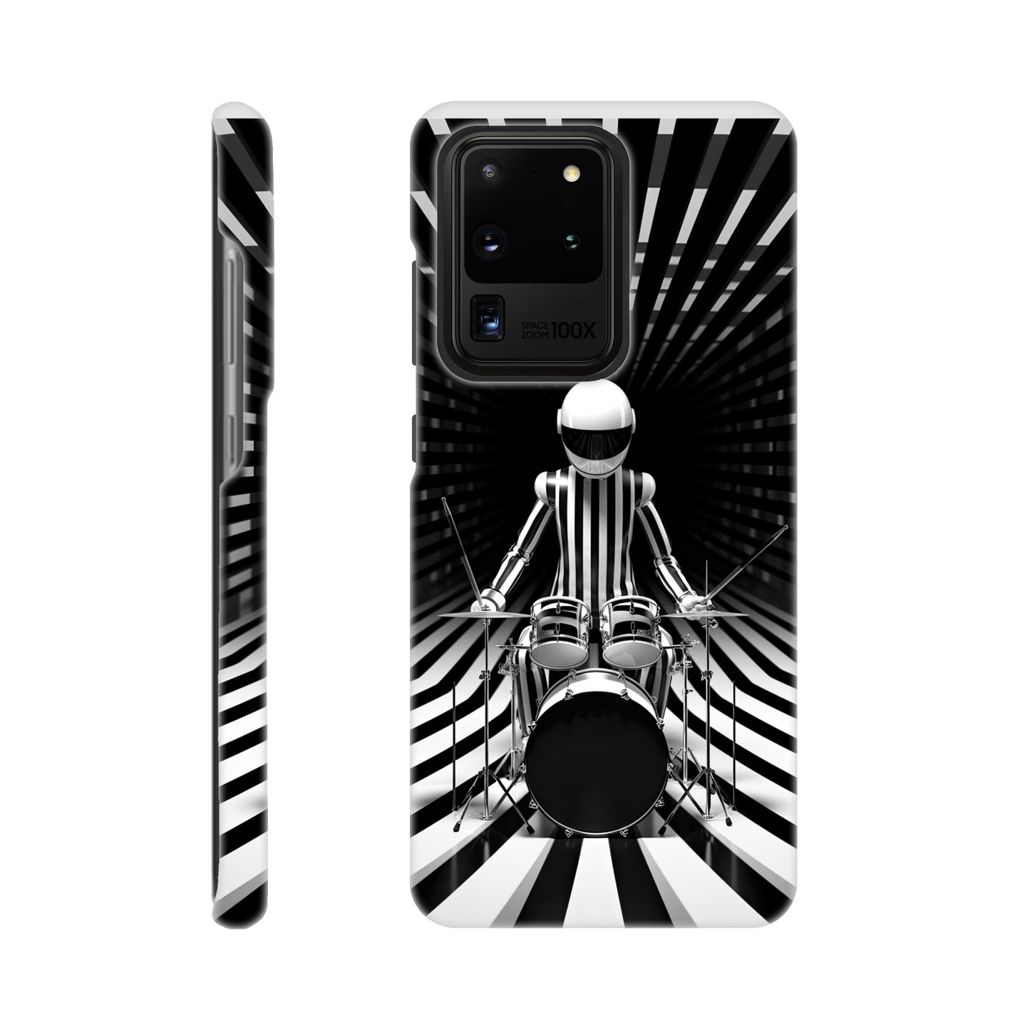 Galactic Grooves: Op-art Spaceman Drummer Slim Phone Case - Elevate Your Style to Cosmic Heights!