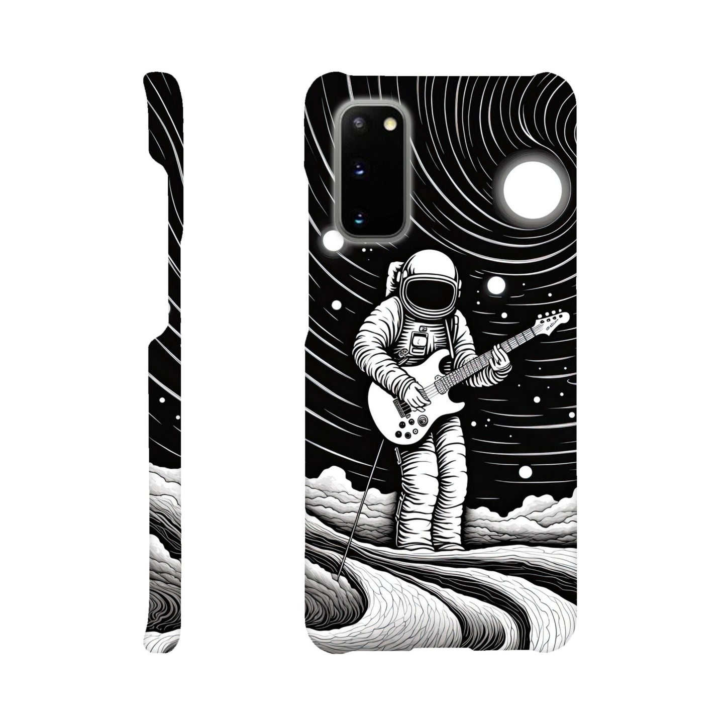 Galactic Harmony: Op Art Astronaut Guitarist Monochromatic Slim Phone Case