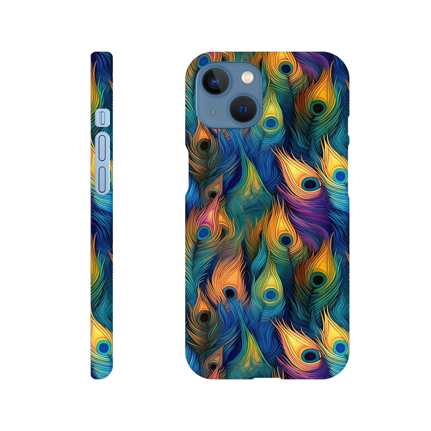 Feathered Elegance: All-Over Peacock Feather Slim Phone Case for Android and Apple