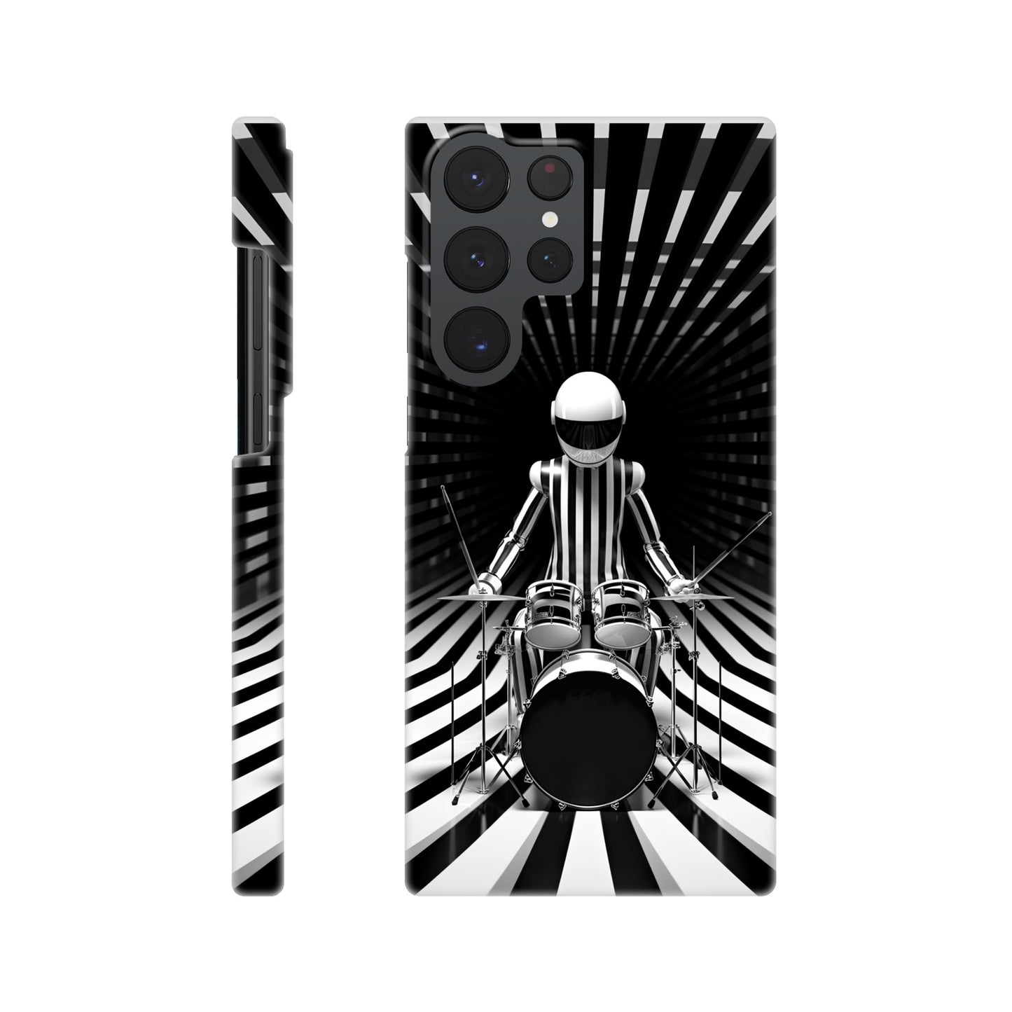 Galactic Grooves: Op-art Spaceman Drummer Slim Phone Case - Elevate Your Style to Cosmic Heights!