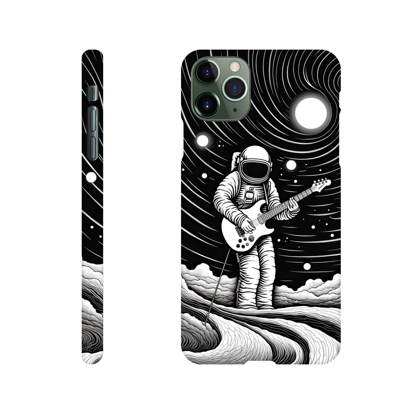 Galactic Harmony: Op Art Astronaut Guitarist Monochromatic Slim Phone Case