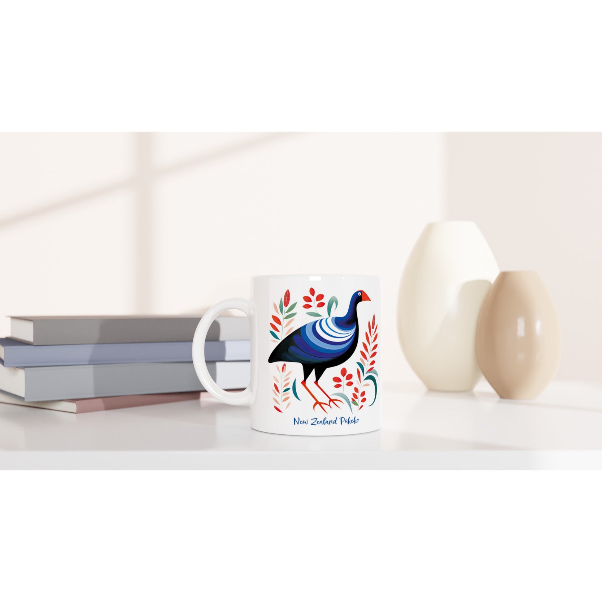 11oz coffee mug with new zealand pukeko print