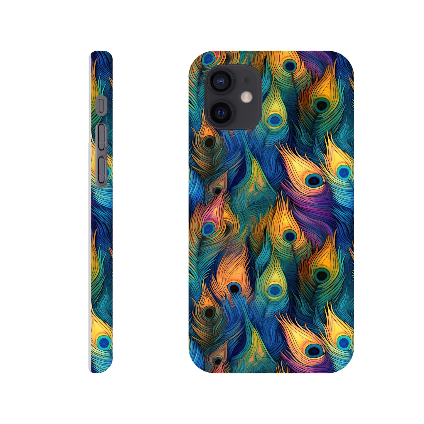 Feathered Elegance: All-Over Peacock Feather Slim Phone Case for Android and Apple