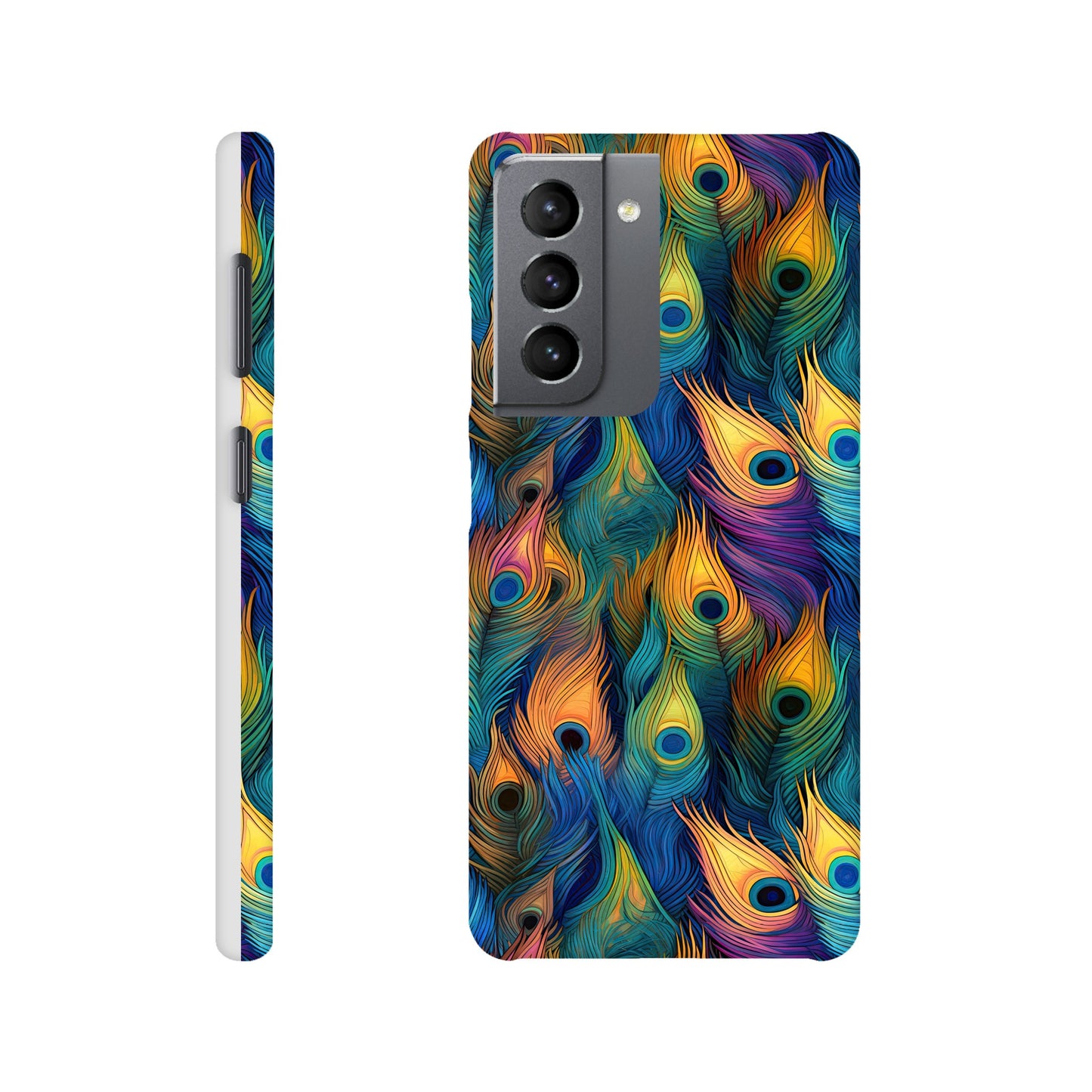 Mobile phone slim case with colorful all over peacock feather print
