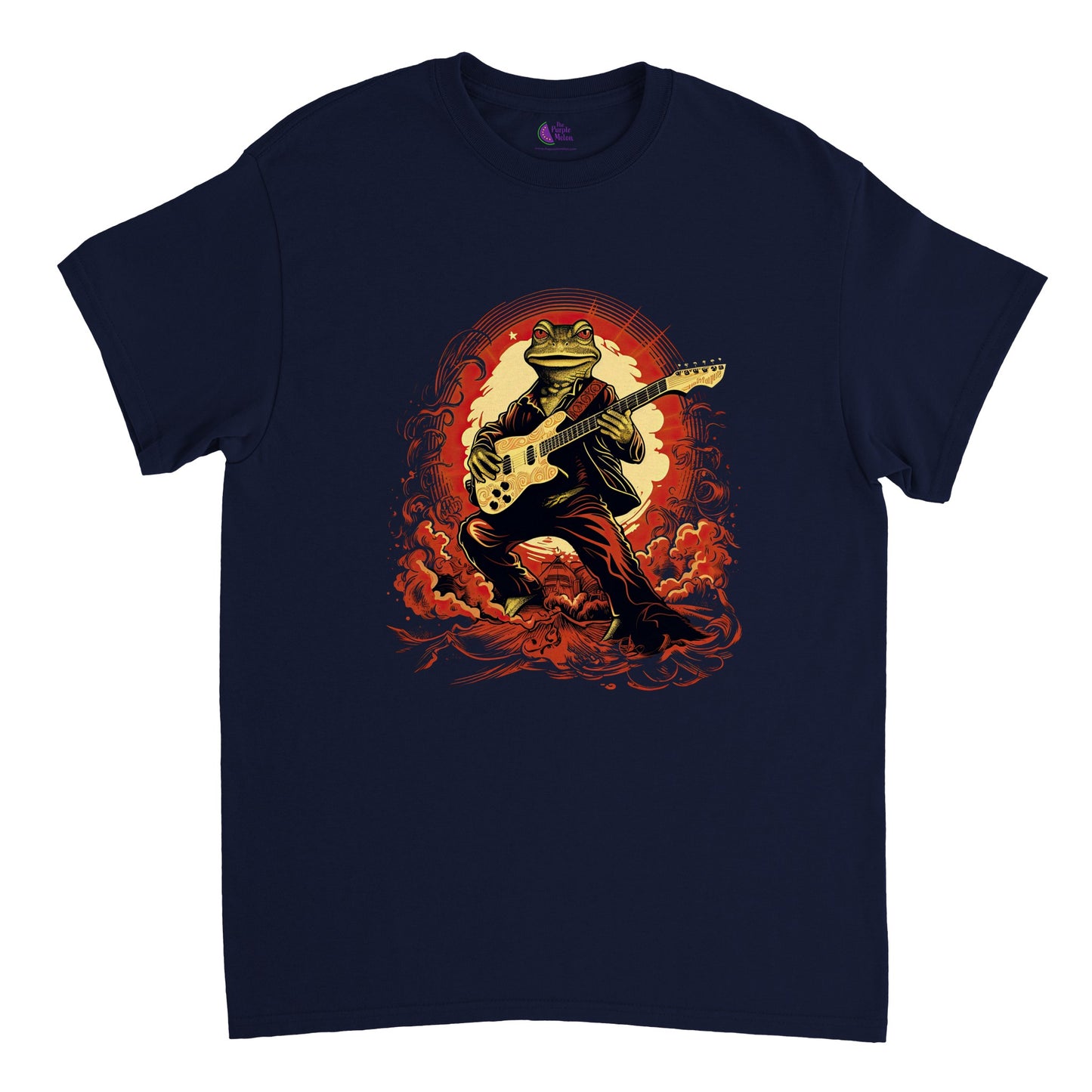 Navy blue t-shirt with a frog playing the guitar print