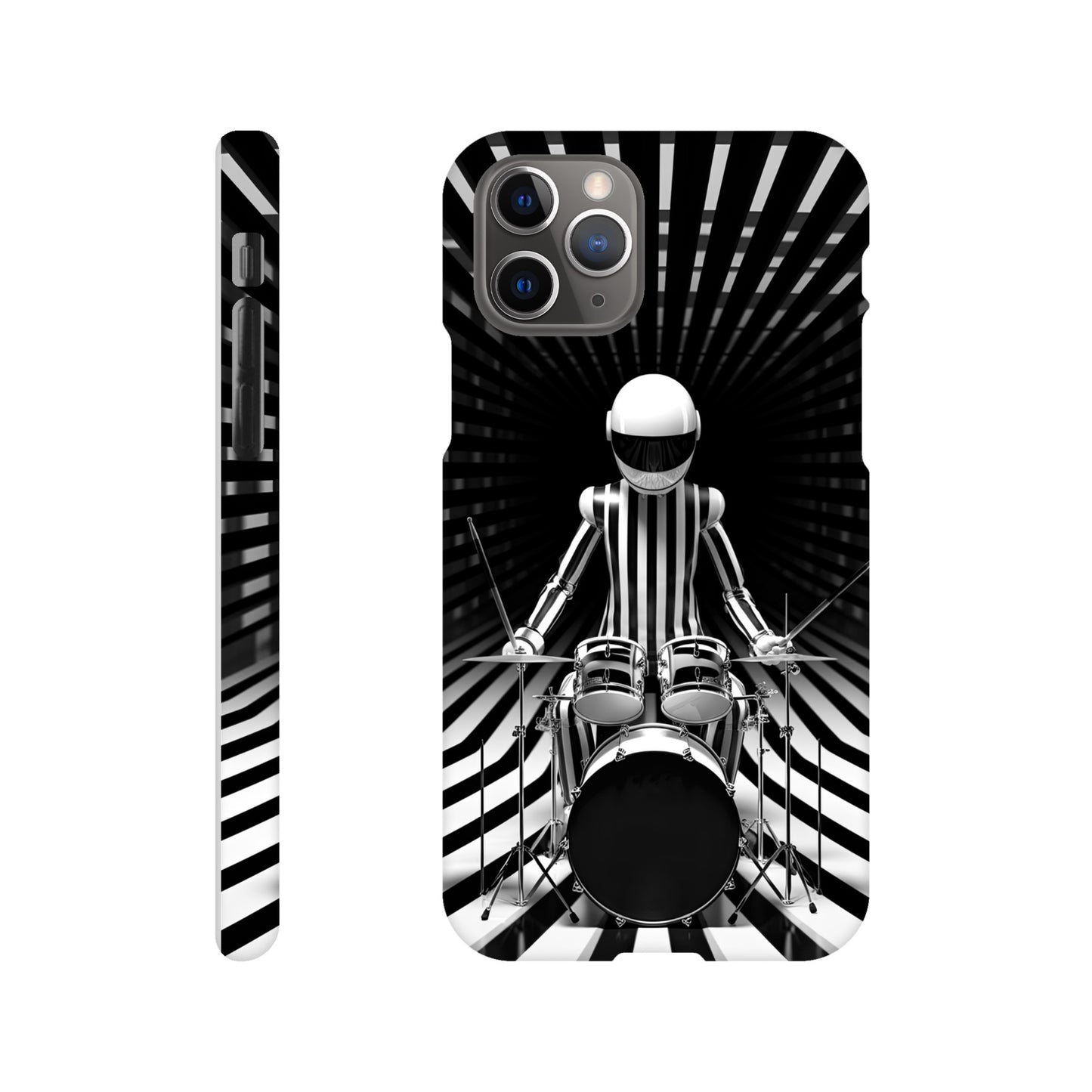 Op-art spaceman drummer print on phone case