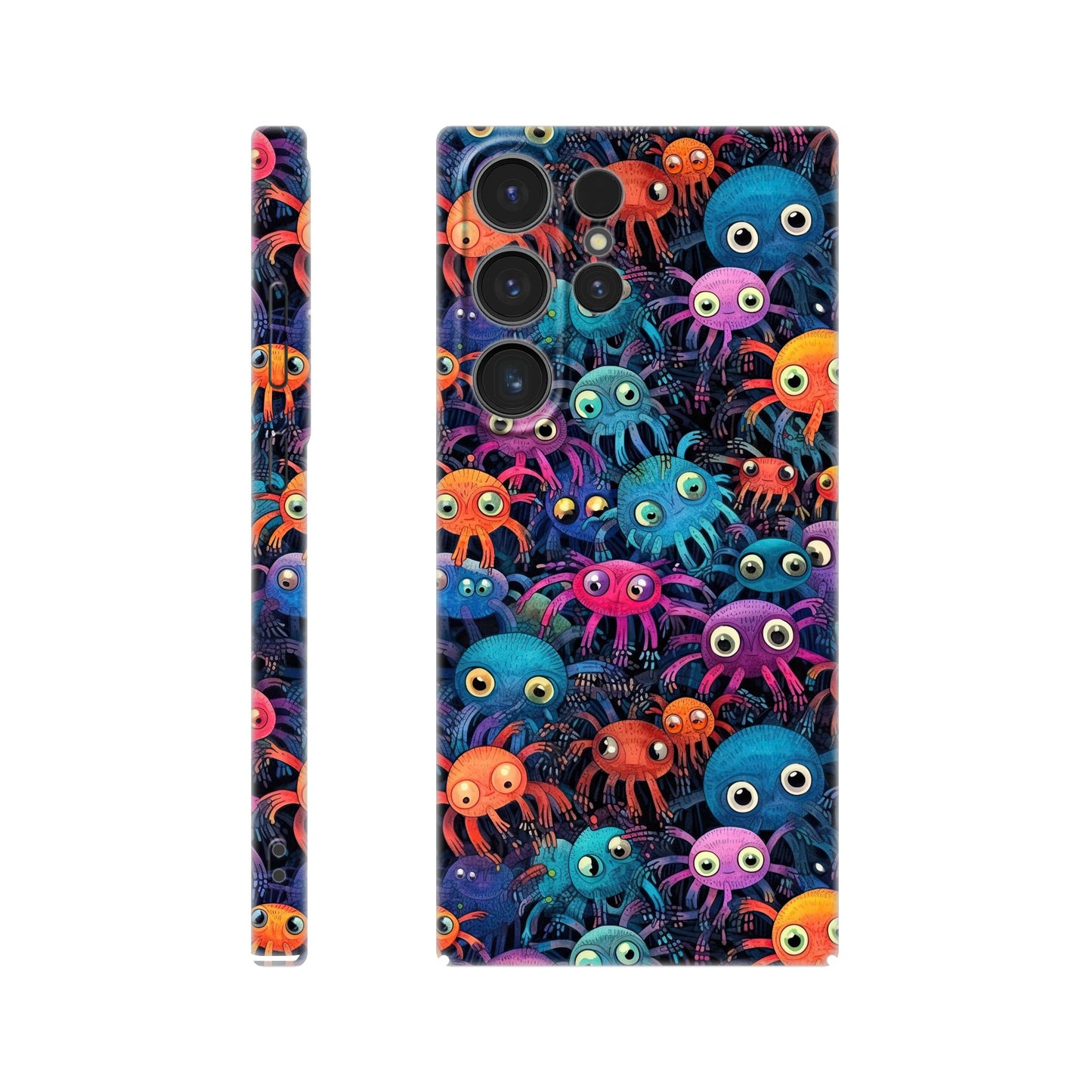 Vibrant Arachnid Elegance: Slim Phone Case with Colorful Hairy Spiders Pattern