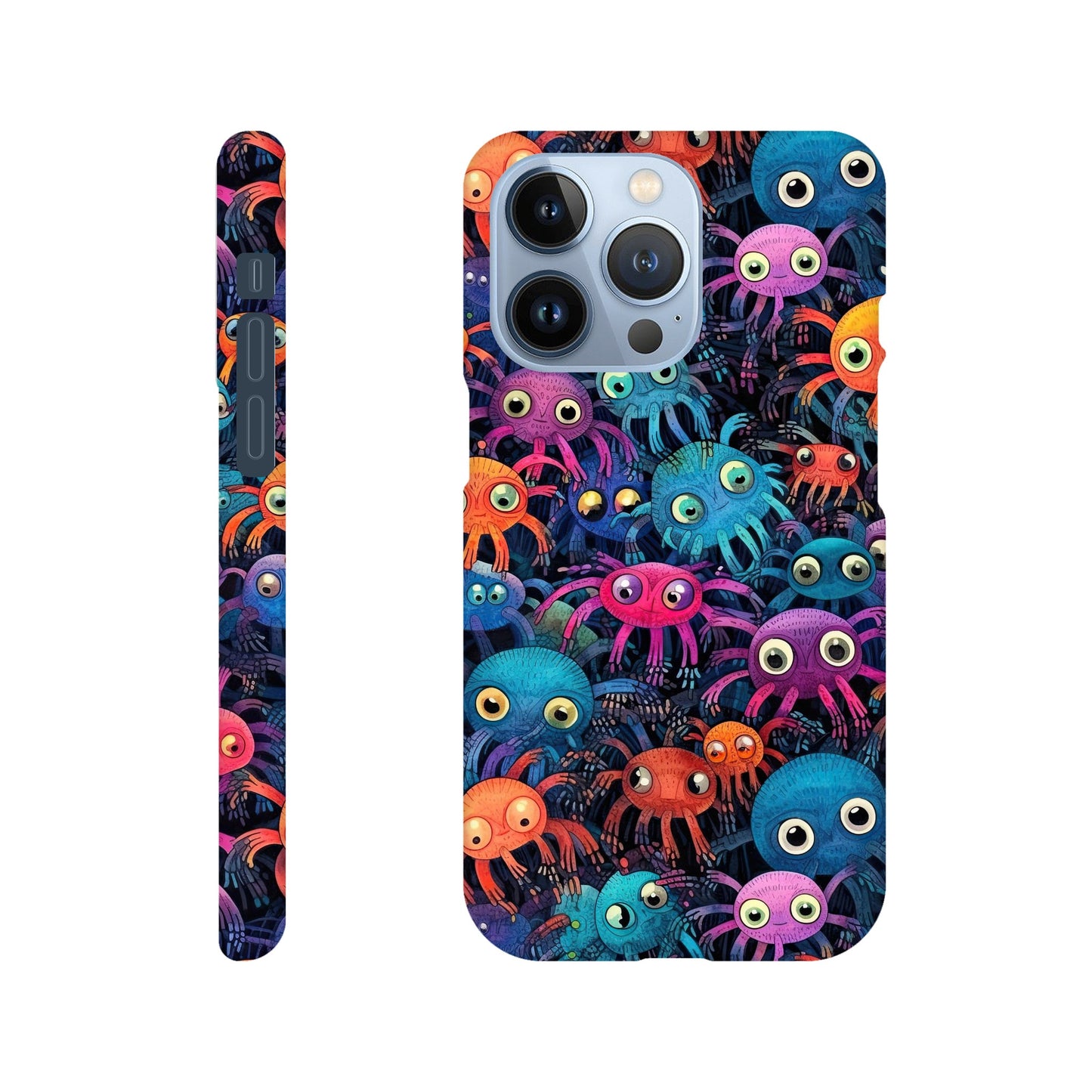 Vibrant Arachnid Elegance: Slim Phone Case with Colorful Hairy Spiders Pattern