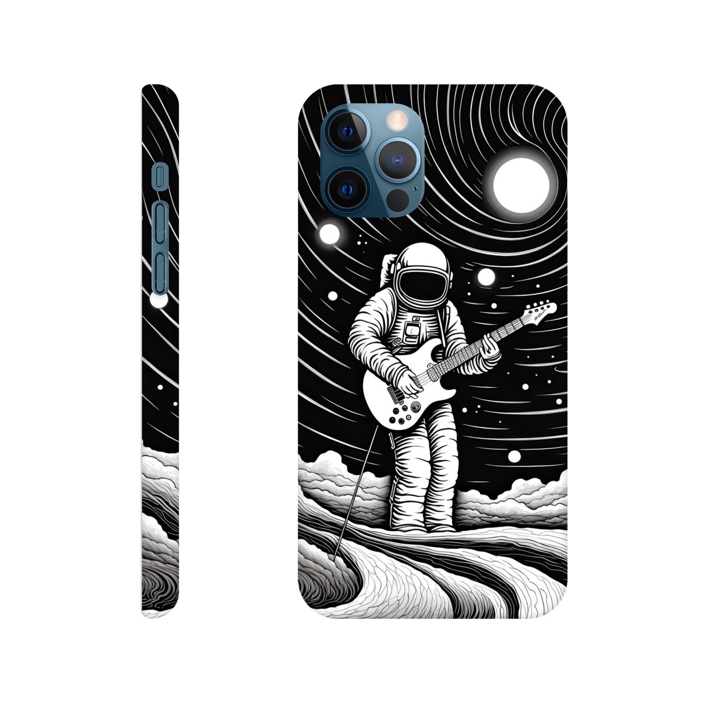 Galactic Harmony: Op Art Astronaut Guitarist Monochromatic Slim Phone Case