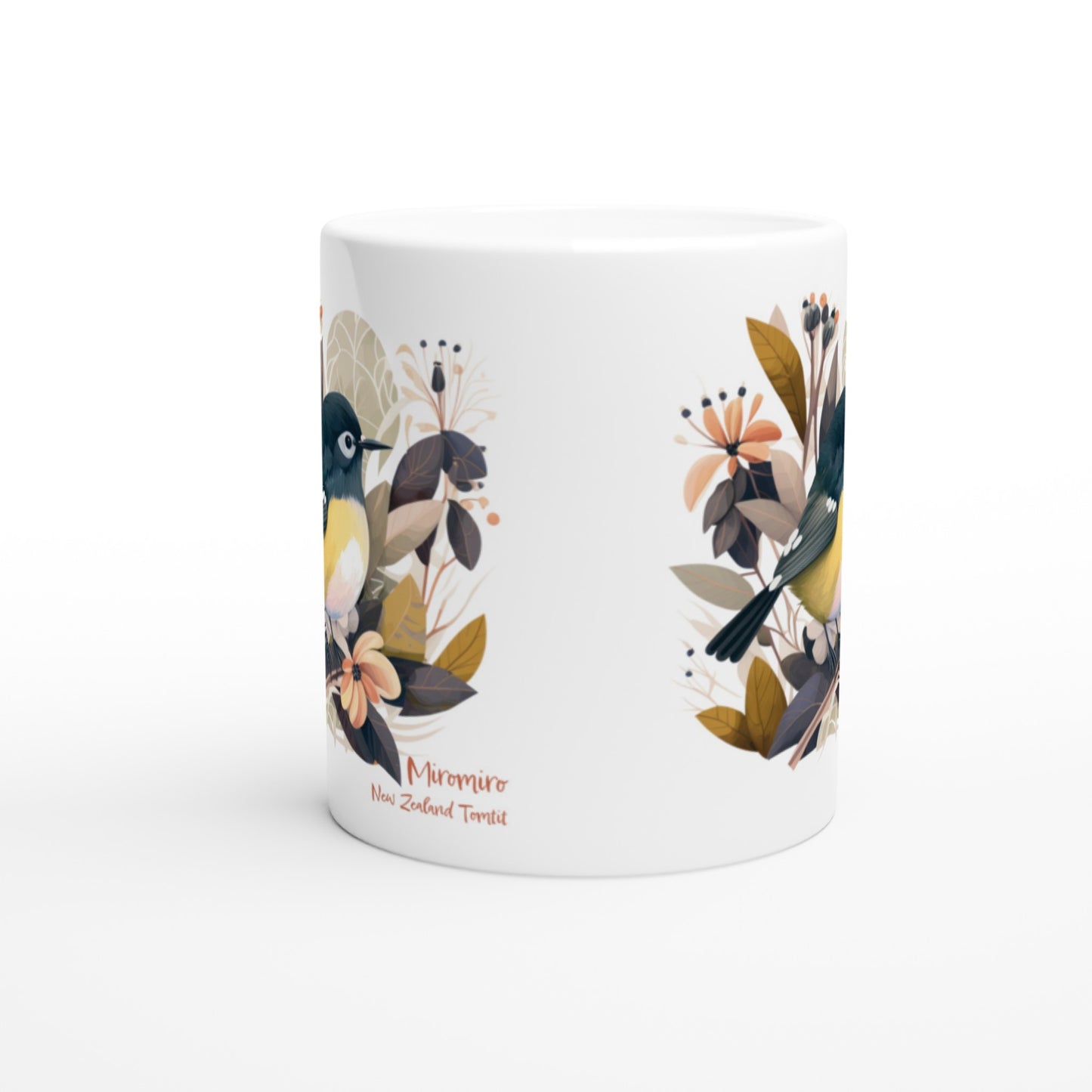 Enchanting Beauty: 11oz Ceramic Mug with New Zealand Tomtit Bird