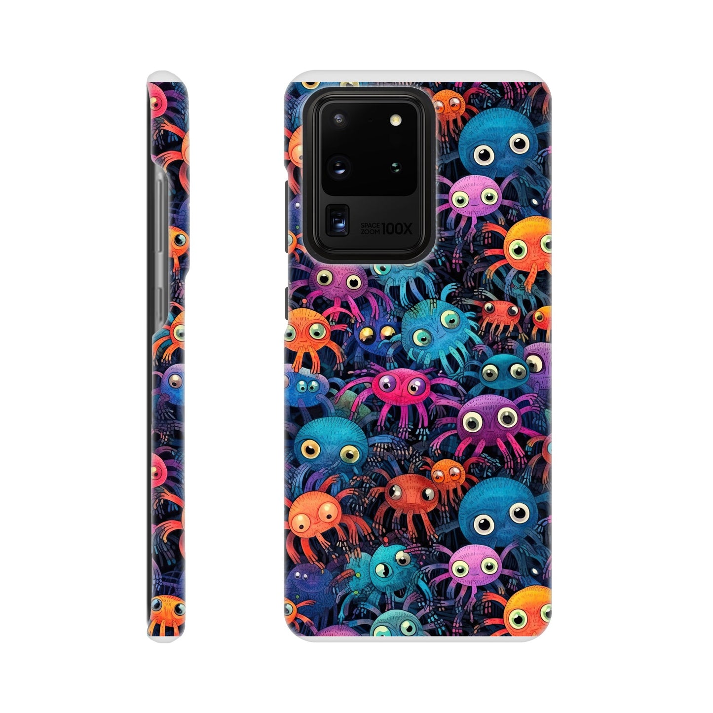 Vibrant Arachnid Elegance: Slim Phone Case with Colorful Hairy Spiders Pattern