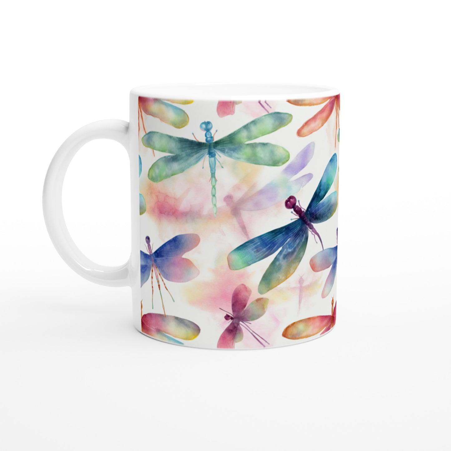 Enchanting Elegance: 11oz Ceramic Mug with Watercolor Painted Dragonflies