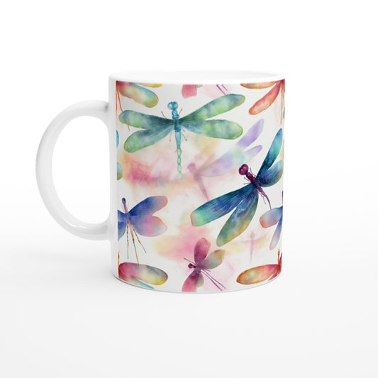 Enchanting Elegance: 11oz Ceramic Mug with Watercolor Painted Dragonflies