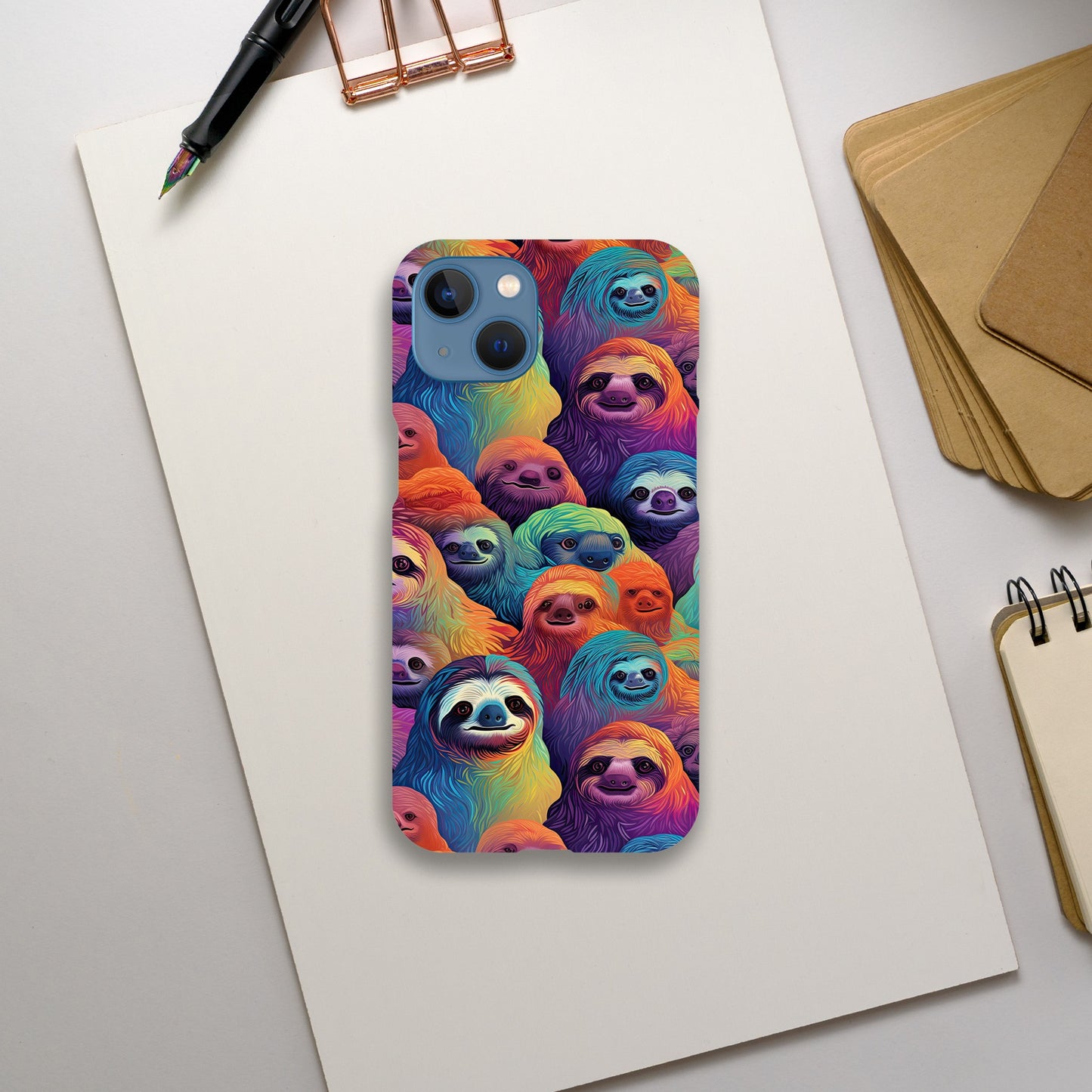 Slothful Delight: Multicolored Slim Phone Case for the Stylish and Playful