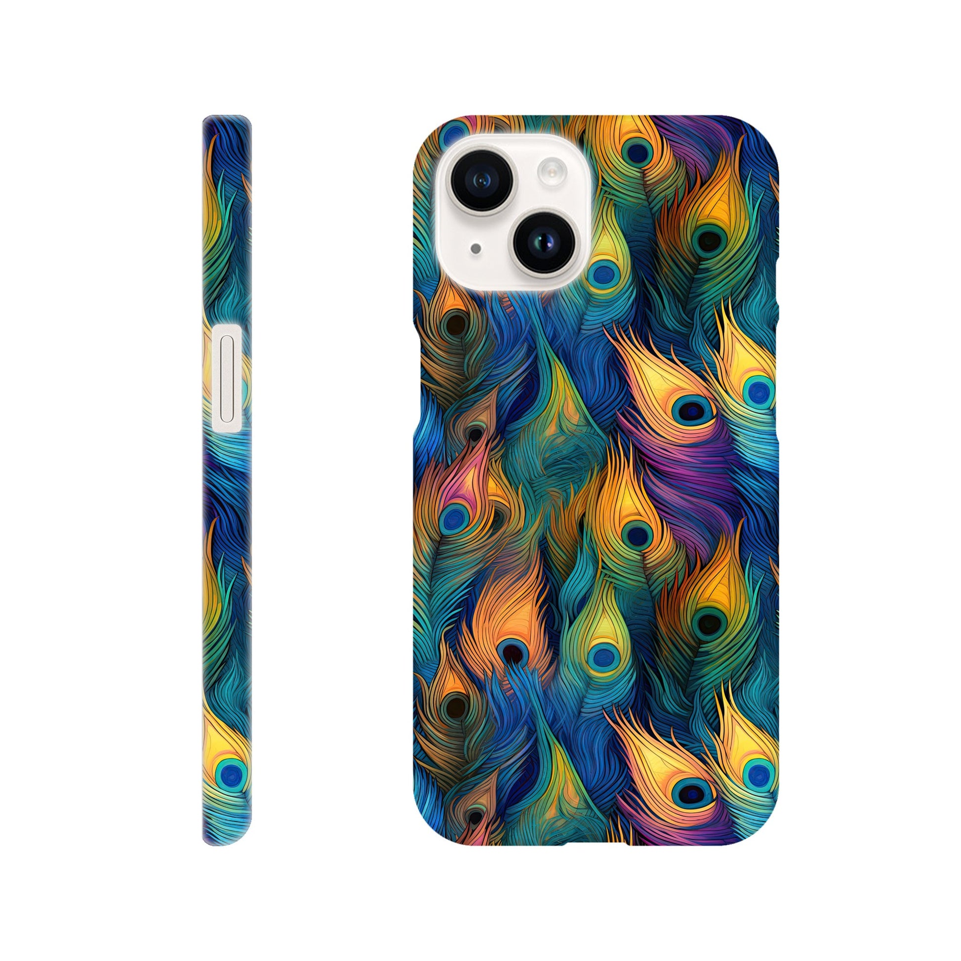 Mobile phone slim case with colorful all over peacock feather print