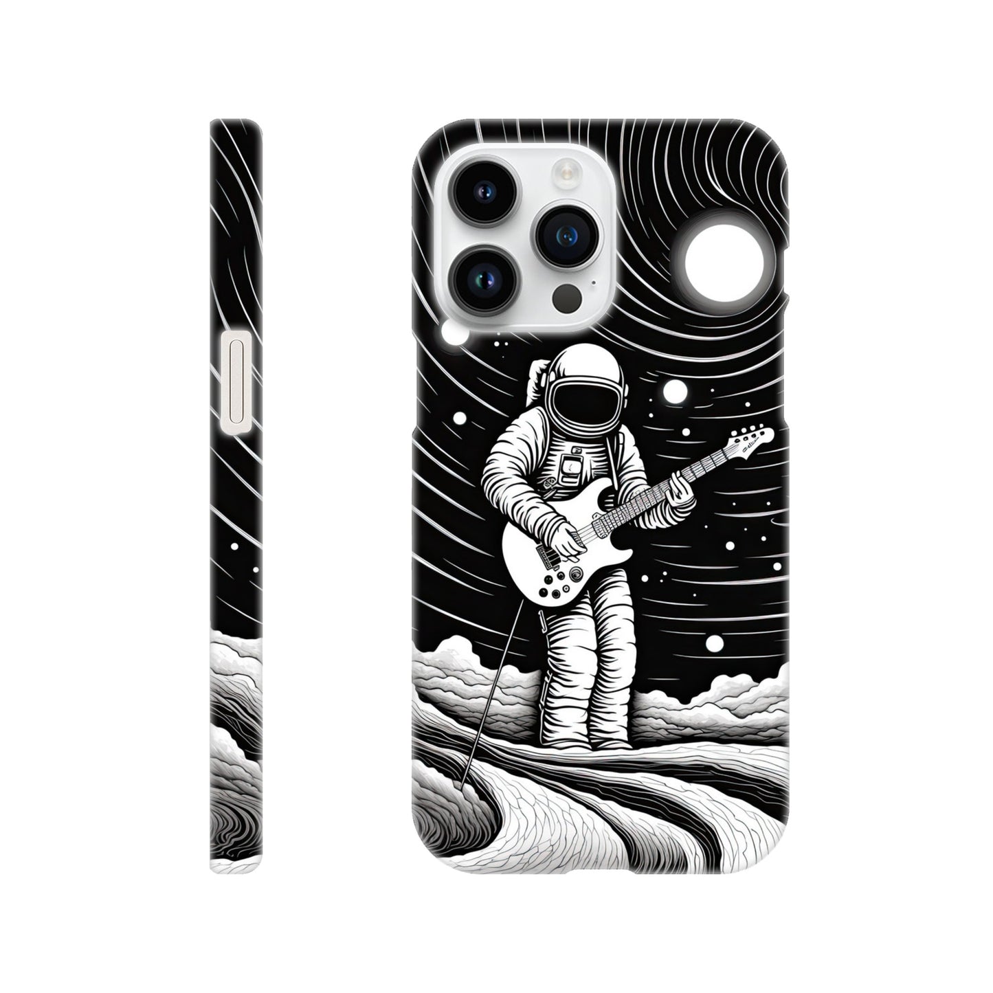 Galactic Harmony: Op Art Astronaut Guitarist Monochromatic Slim Phone Case