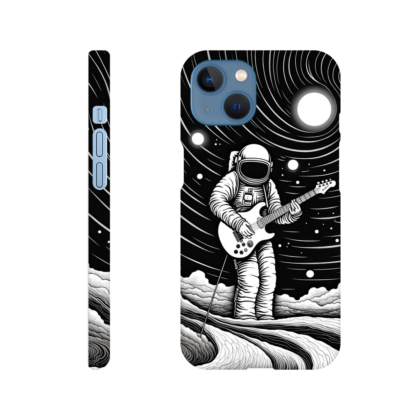 Galactic Harmony: Op Art Astronaut Guitarist Monochromatic Slim Phone Case