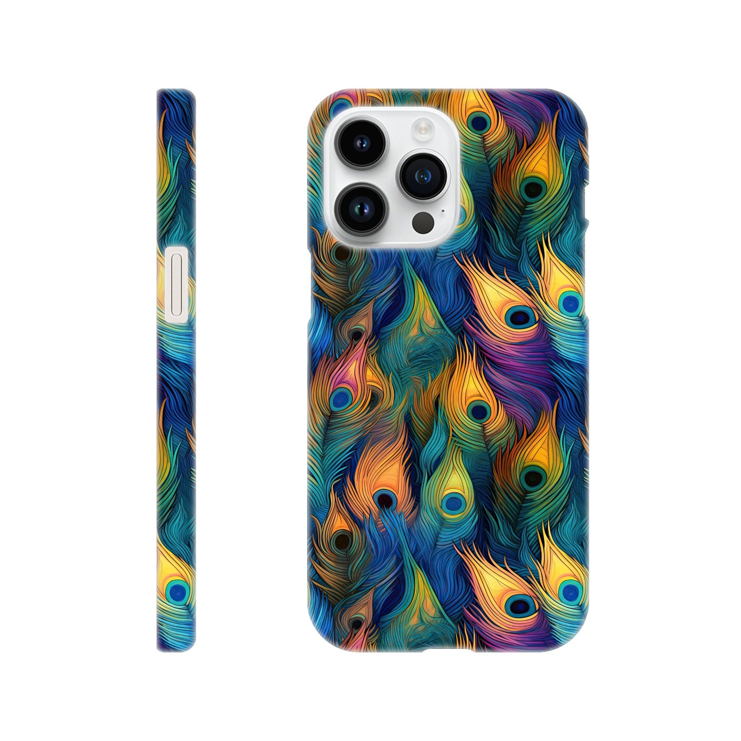 Feathered Elegance: All-Over Peacock Feather Slim Phone Case for Android and Apple