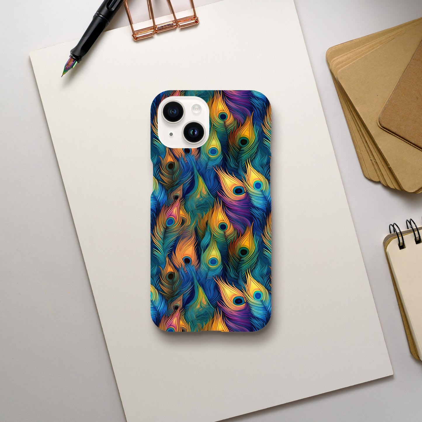 Feathered Elegance: All-Over Peacock Feather Slim Phone Case for Android and Apple