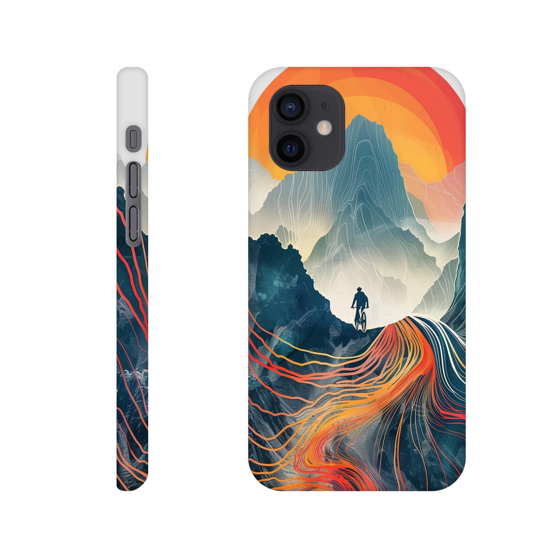 slim phone case with surreal mountain bike print