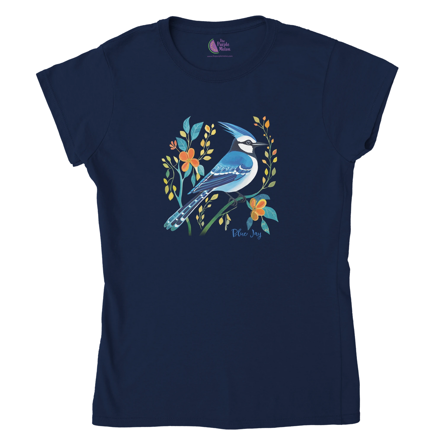 navy t-shirt with Blue Jay design