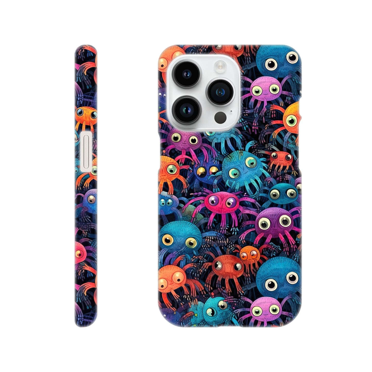 Vibrant Arachnid Elegance: Slim Phone Case with Colorful Hairy Spiders Pattern