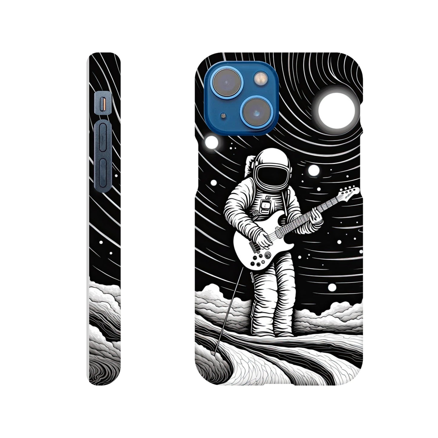 Galactic Harmony: Op Art Astronaut Guitarist Monochromatic Slim Phone Case