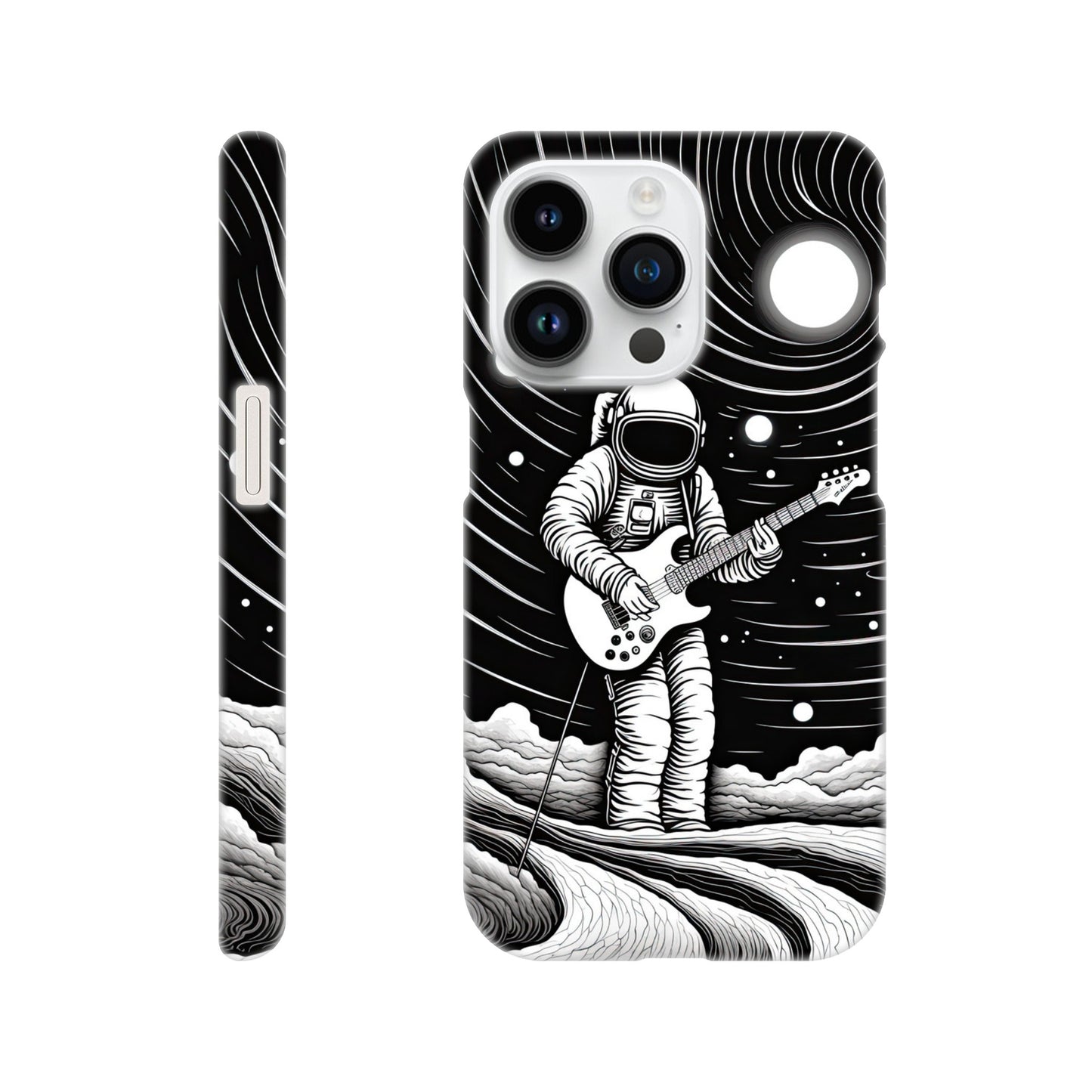 Slim phone case with monochromatic op art space astronaut print