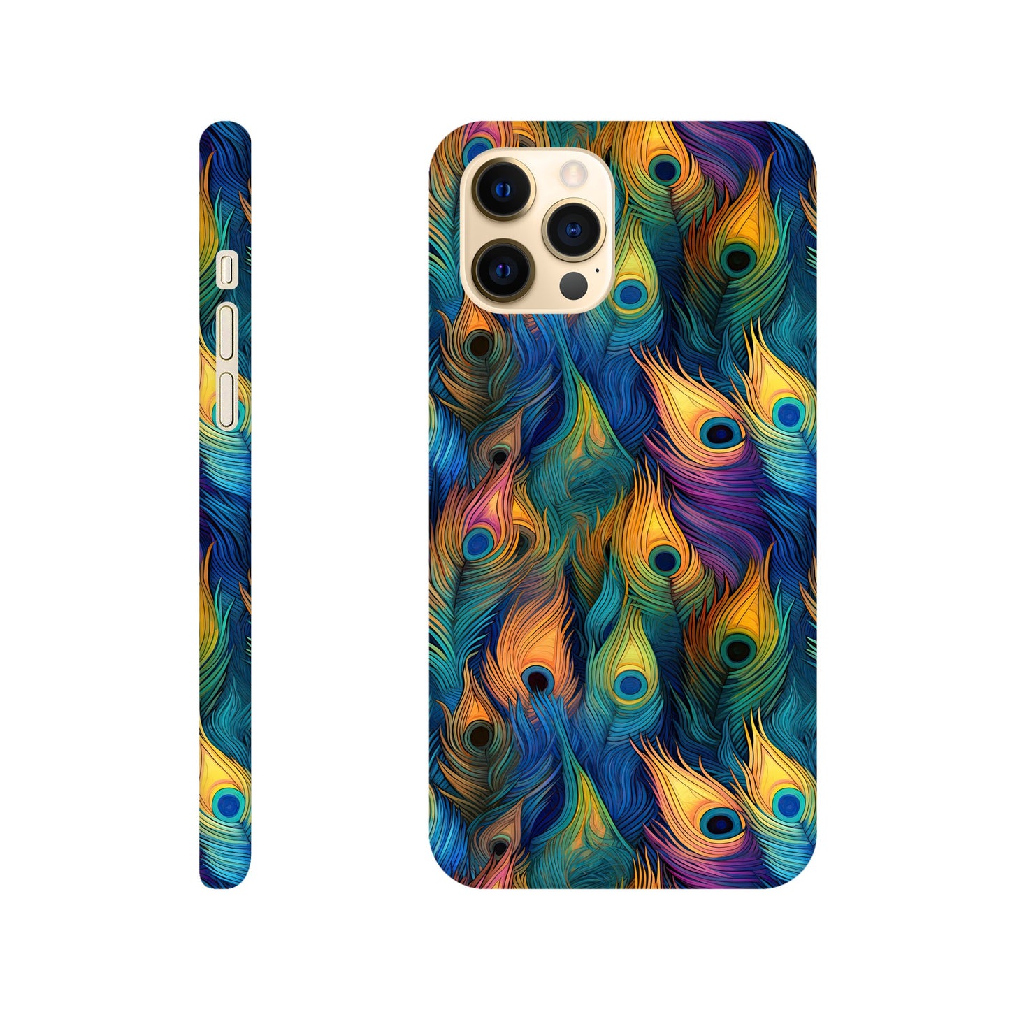 Mobile phone slim case with colorful all over peacock feather print