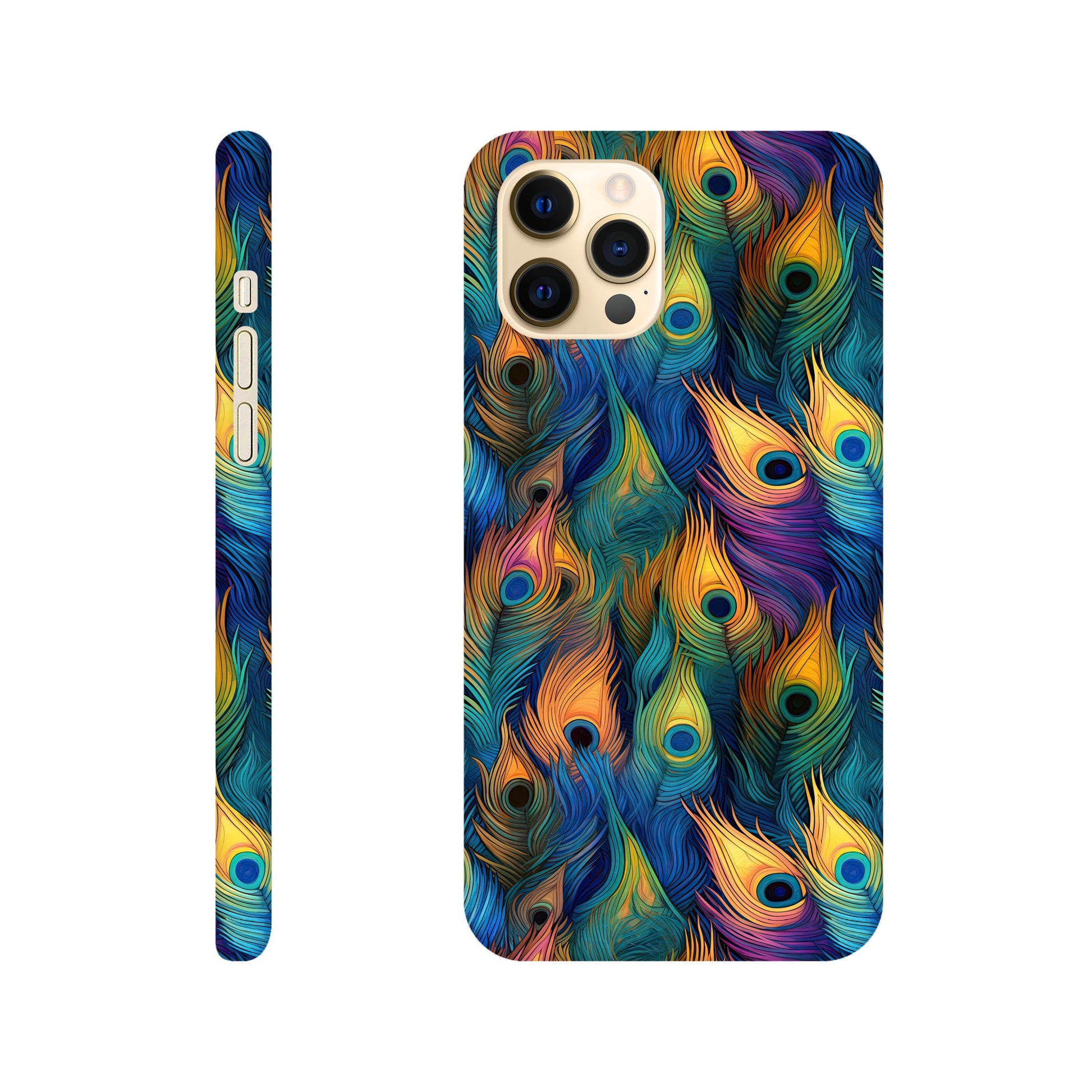 Mobile phone slim case with colorful all over peacock feather print