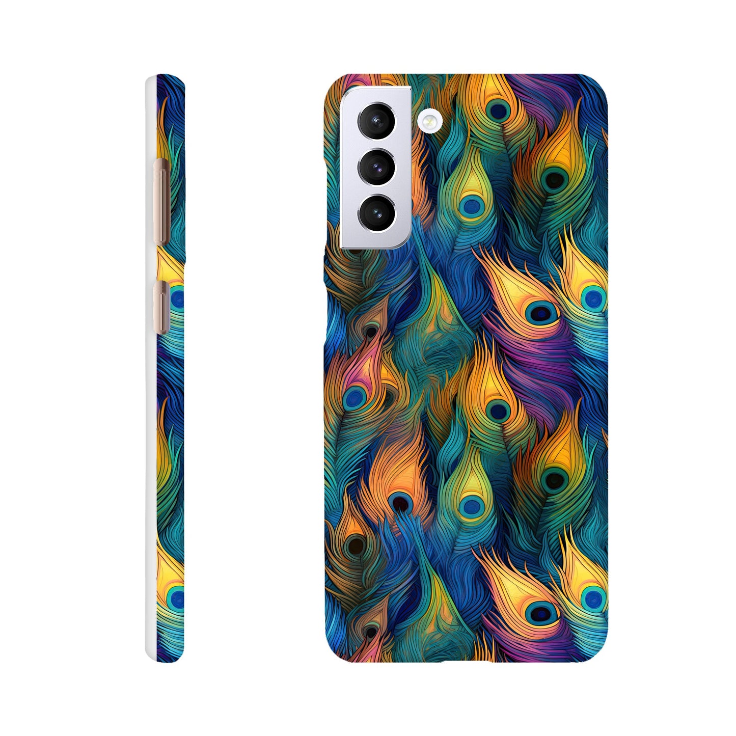 Feathered Elegance: All-Over Peacock Feather Slim Phone Case for Android and Apple