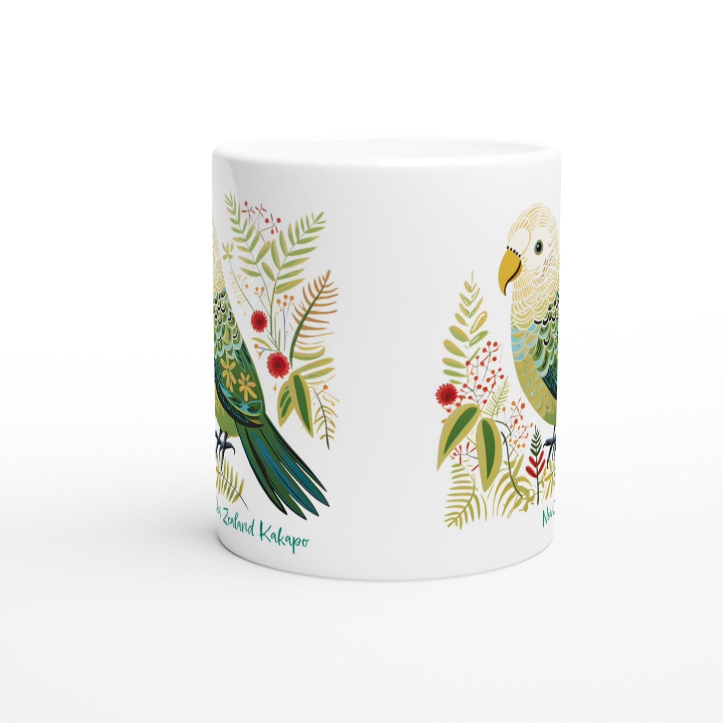 Enchanting Beauty: 11oz Ceramic Mug featuring the New Zealand Kakapo Bird
