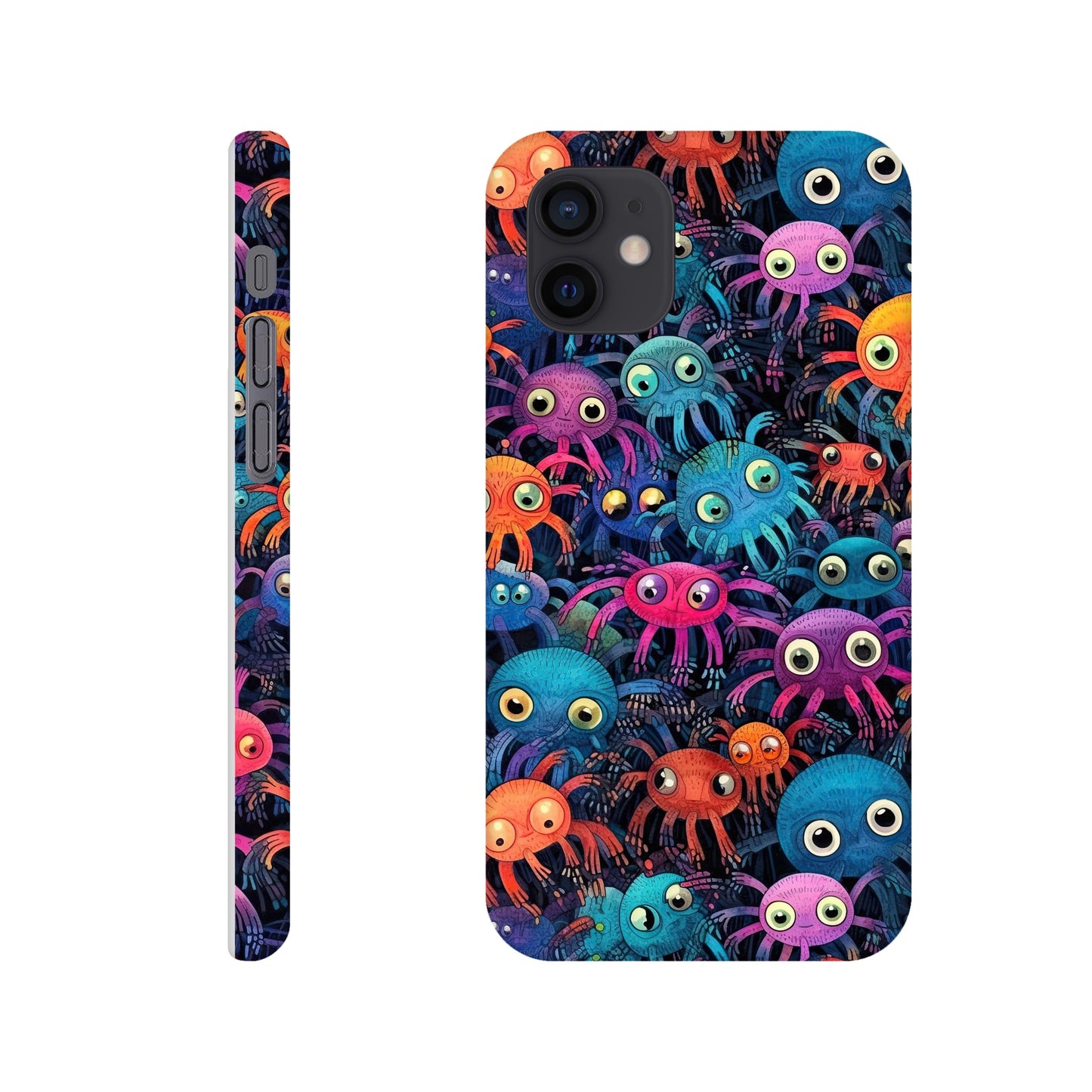 Vibrant Arachnid Elegance: Slim Phone Case with Colorful Hairy Spiders Pattern