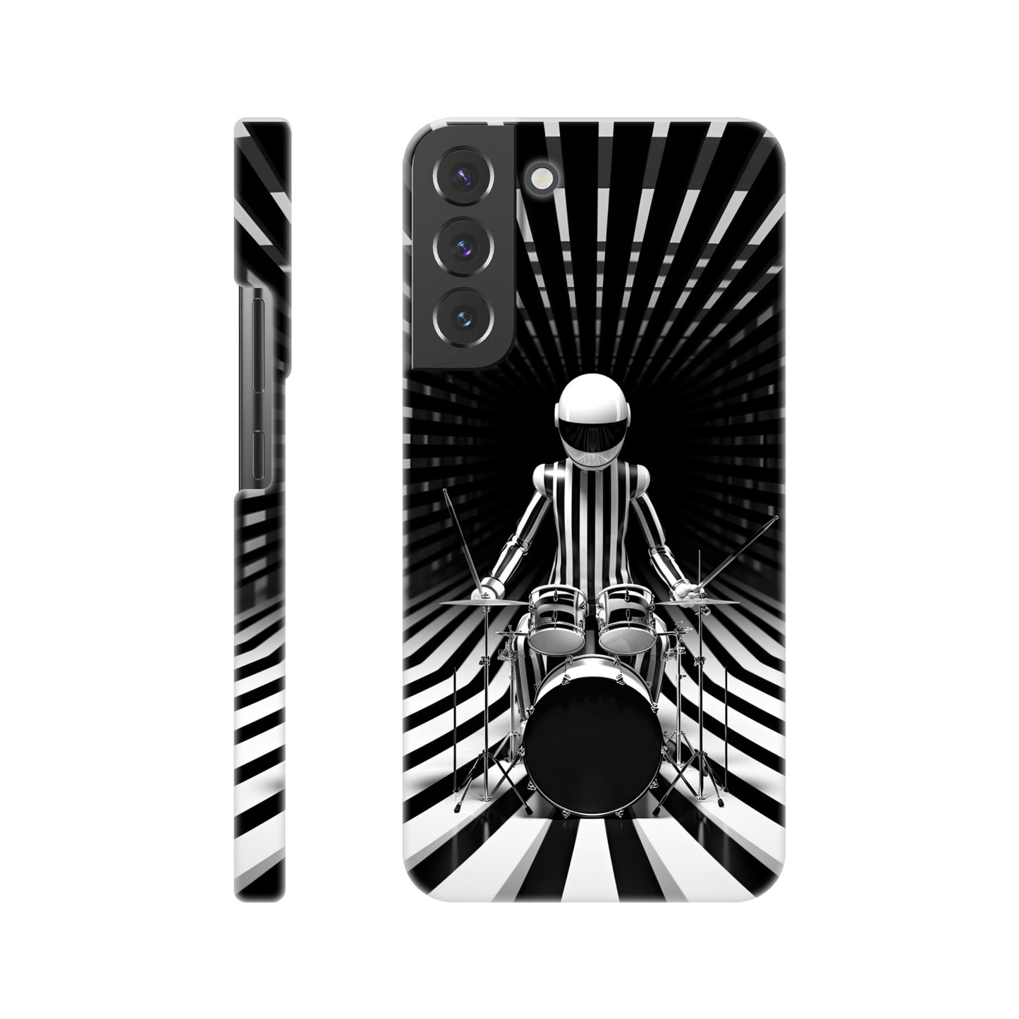 Galactic Grooves: Op-art Spaceman Drummer Slim Phone Case - Elevate Your Style to Cosmic Heights!