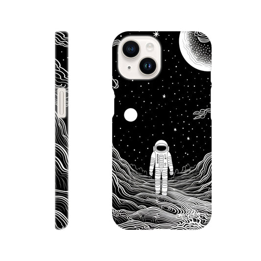 Slim phone case with monochromatic spaceman design; Astronaut art phone cover