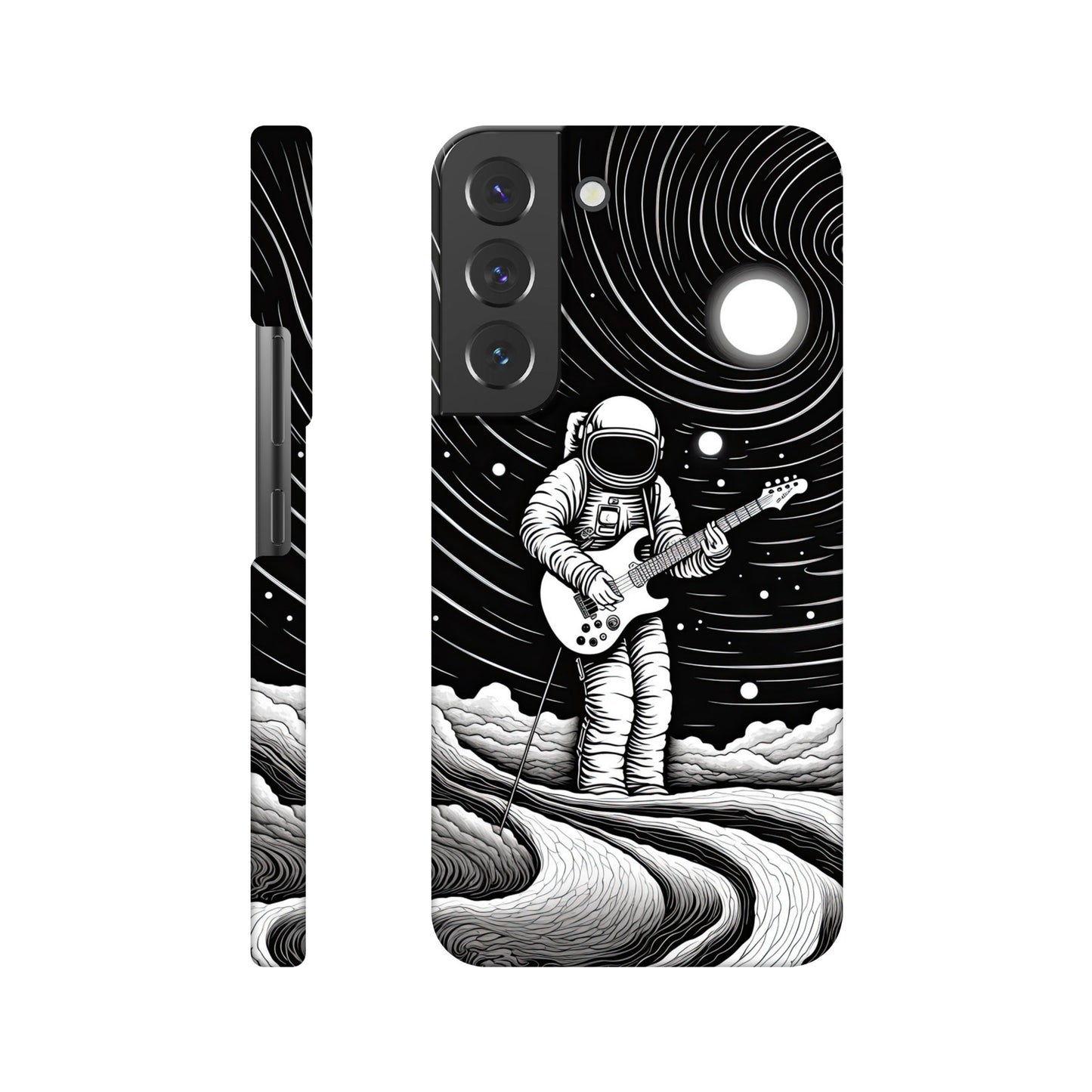 Galactic Harmony: Op Art Astronaut Guitarist Monochromatic Slim Phone Case