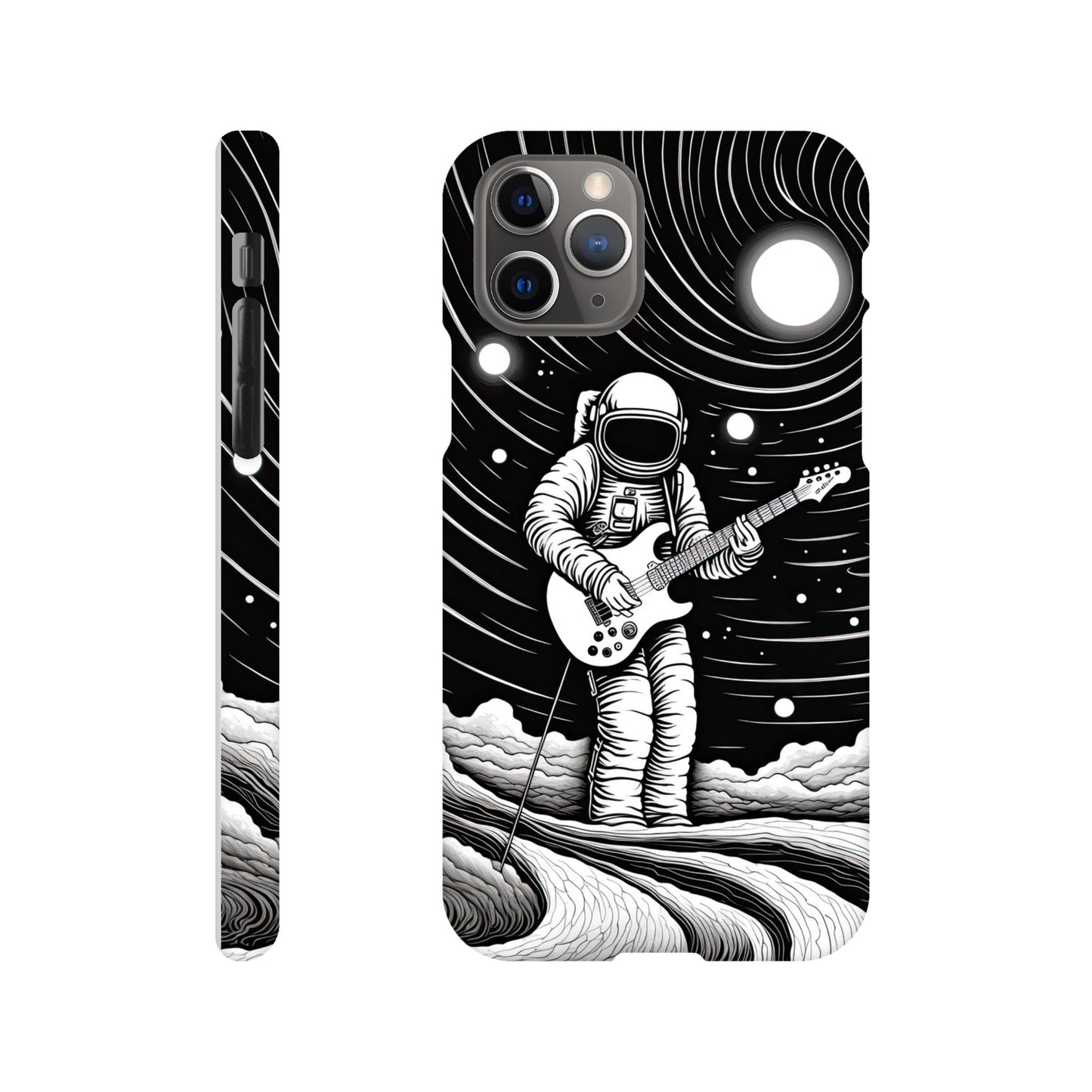 Galactic Harmony: Op Art Astronaut Guitarist Monochromatic Slim Phone Case