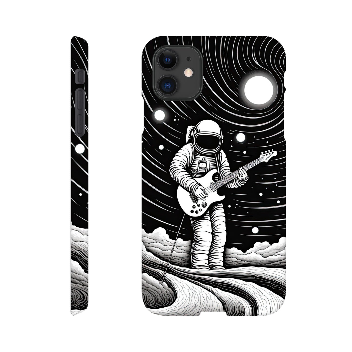 Galactic Harmony: Op Art Astronaut Guitarist Monochromatic Slim Phone Case