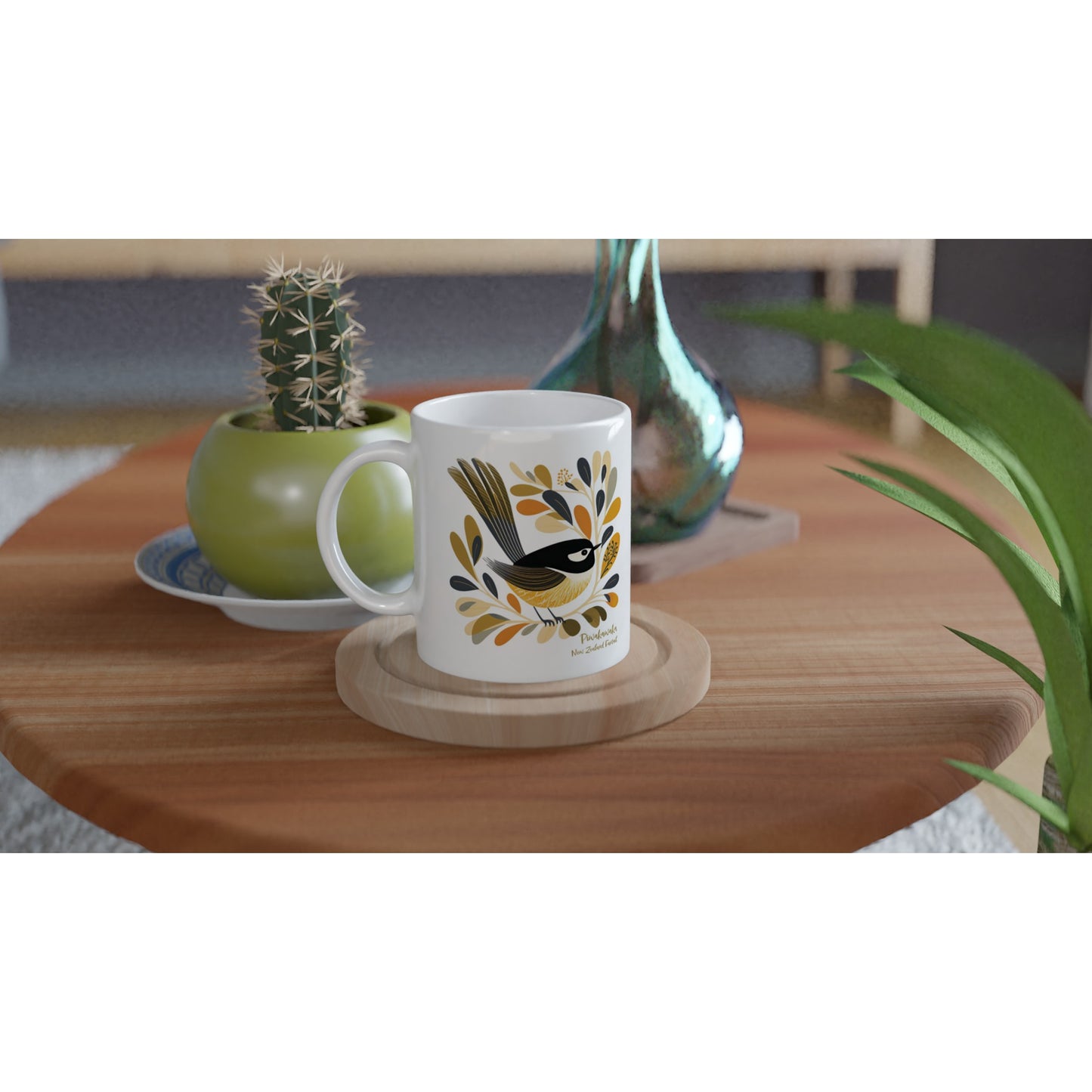 NZ Fantail / Pīwakawaka White 11oz Ceramic Mug