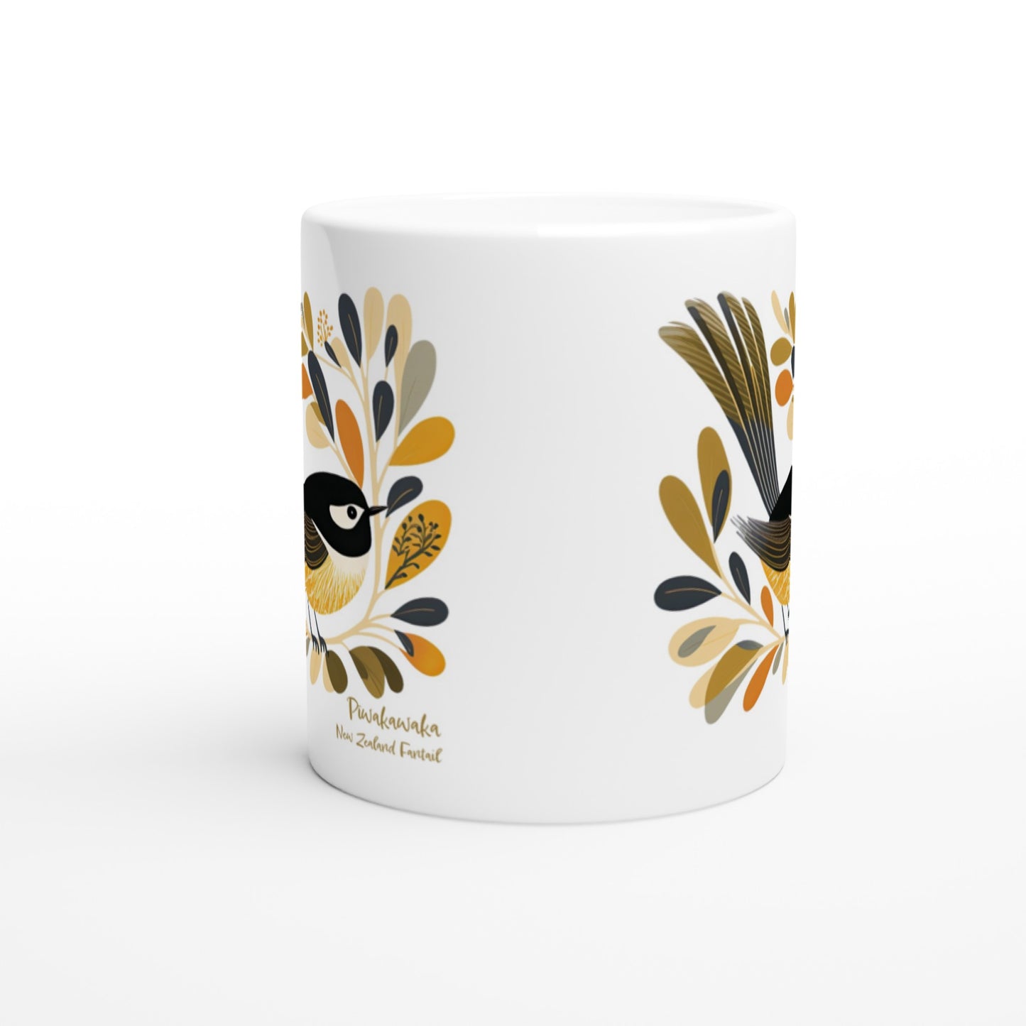 NZ Fantail / Pīwakawaka White 11oz Ceramic Mug