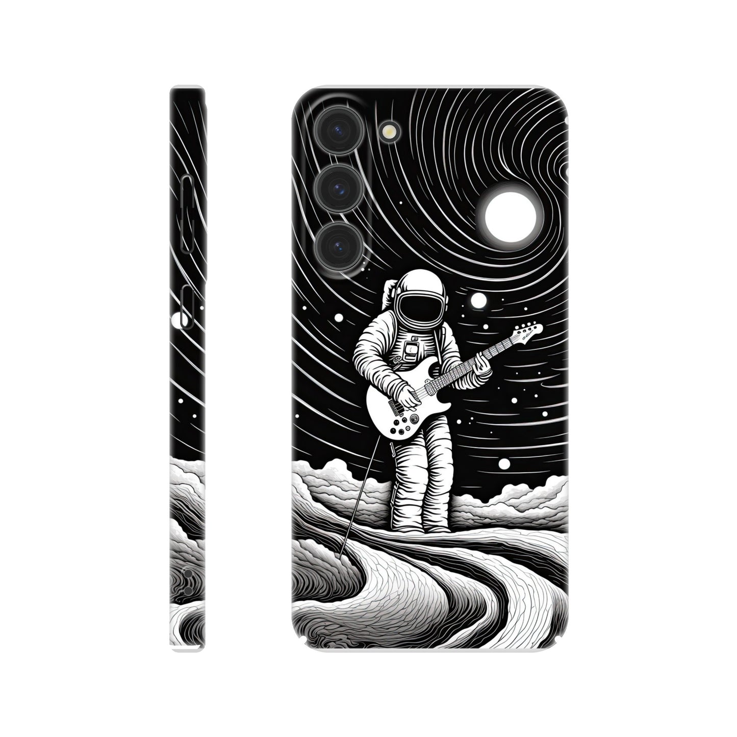 Galactic Harmony: Op Art Astronaut Guitarist Monochromatic Slim Phone Case