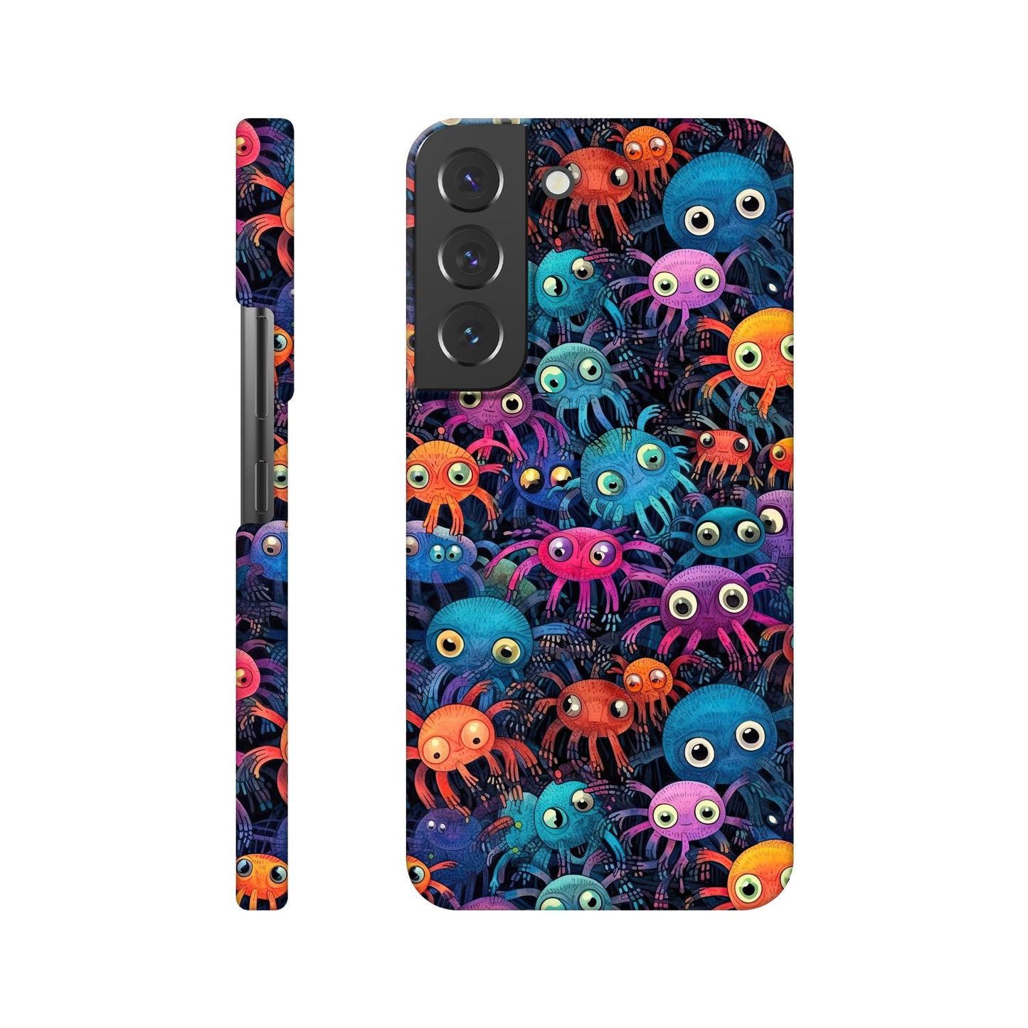 Vibrant Arachnid Elegance: Slim Phone Case with Colorful Hairy Spiders Pattern