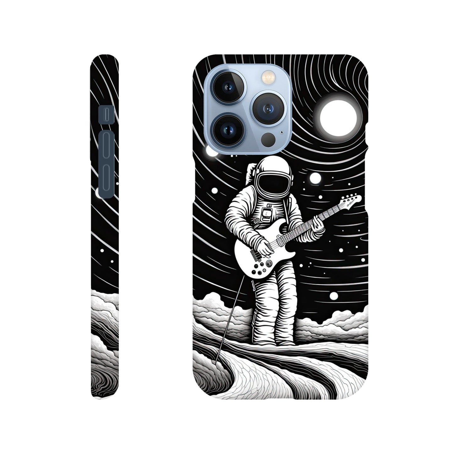Galactic Harmony: Op Art Astronaut Guitarist Monochromatic Slim Phone Case