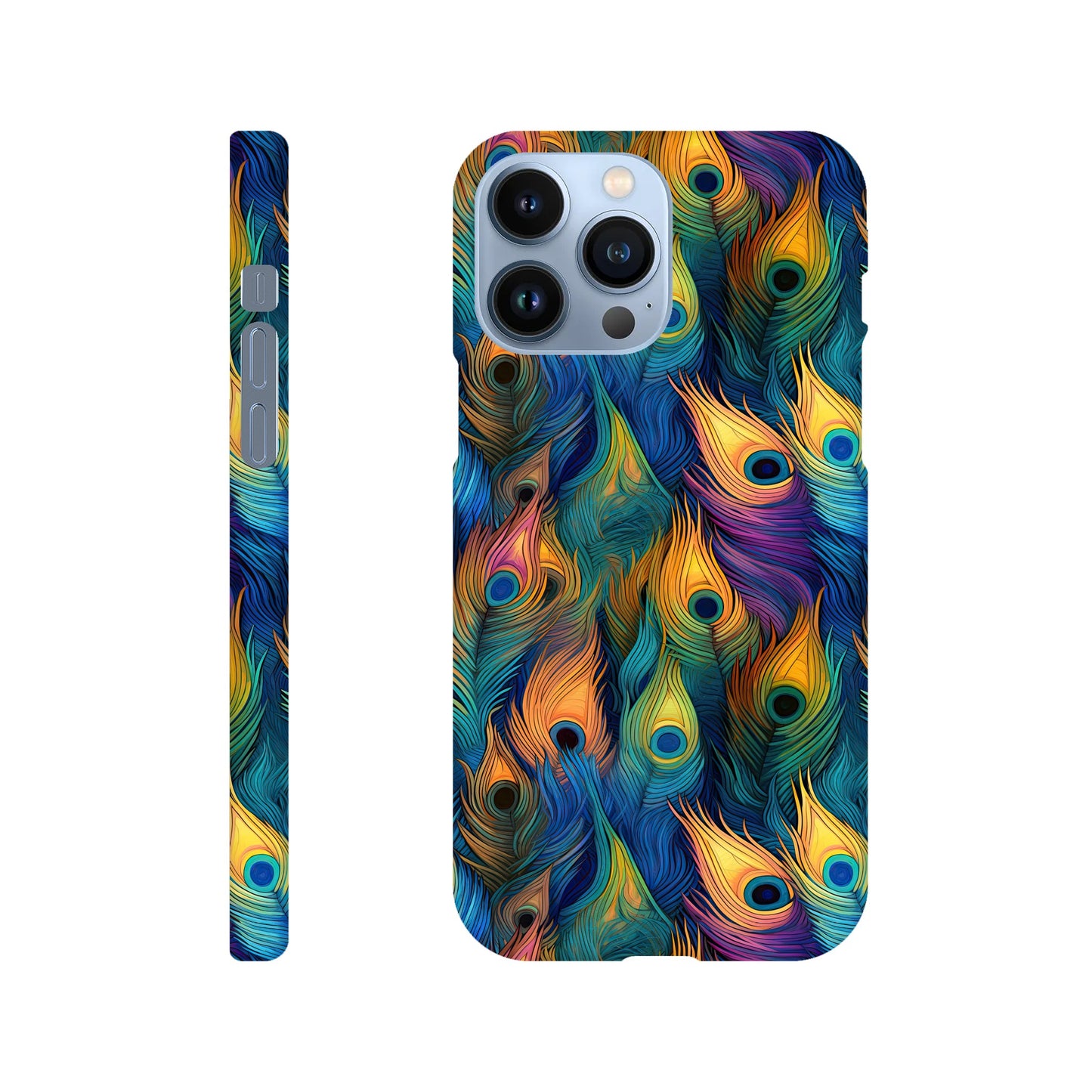 Feathered Elegance: All-Over Peacock Feather Slim Phone Case for Android and Apple