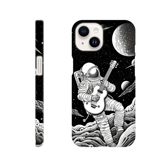 Space Serenade: Monochromatic Astronaut Guitarist in Space Phone Case