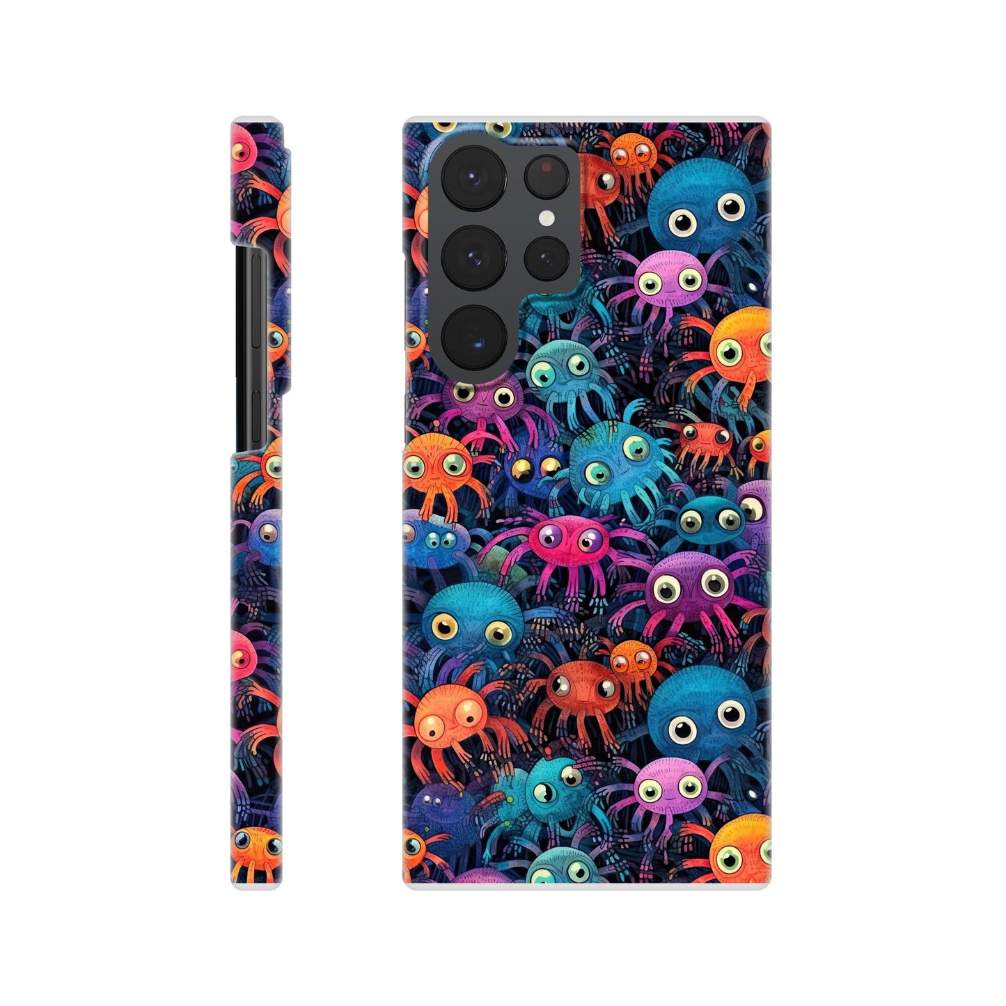Vibrant Arachnid Elegance: Slim Phone Case with Colorful Hairy Spiders Pattern