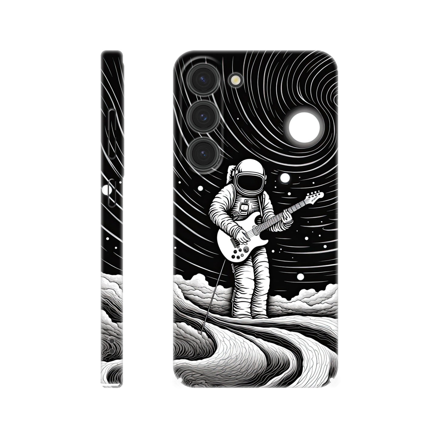 Galactic Harmony: Op Art Astronaut Guitarist Monochromatic Slim Phone Case