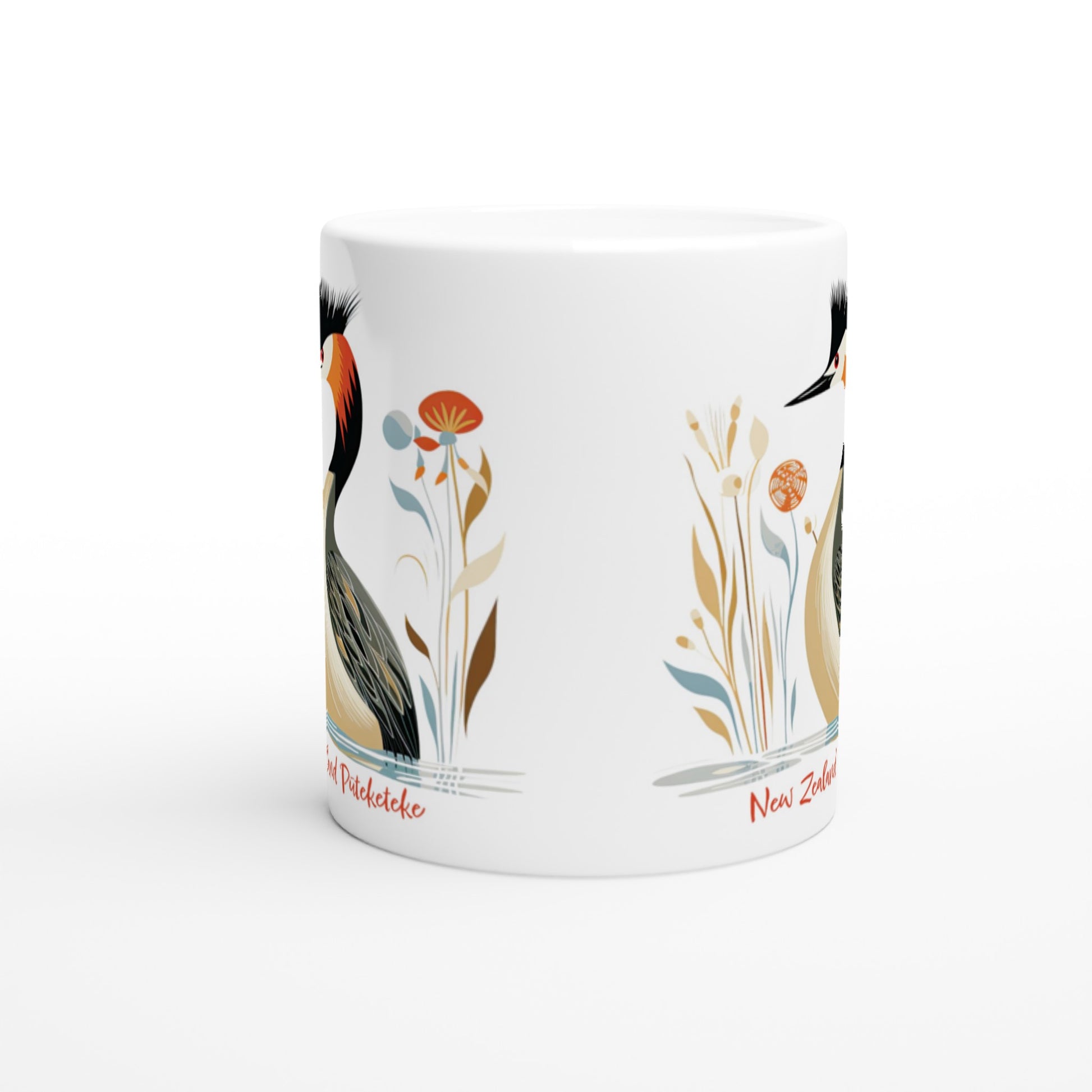 11oz ceramic coffee mug with a New Zealand Puteketeke bird print