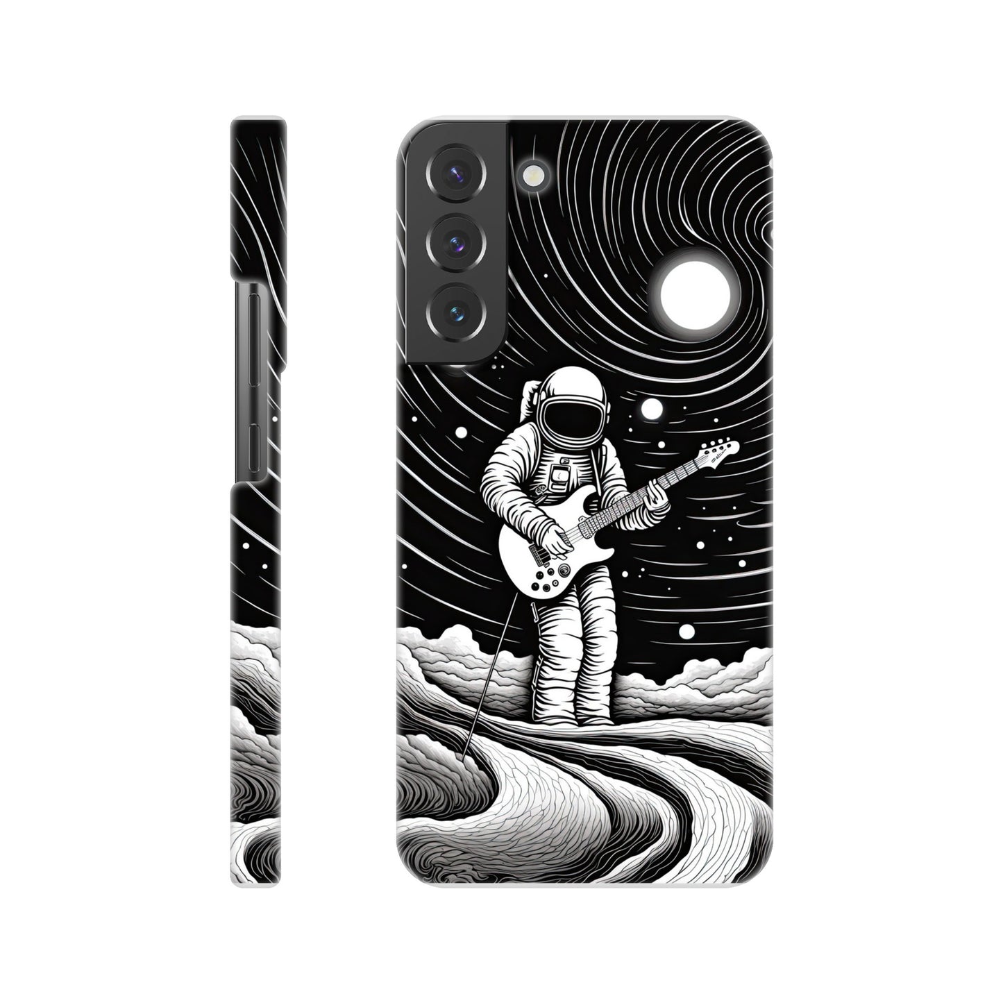 Galactic Harmony: Op Art Astronaut Guitarist Monochromatic Slim Phone Case